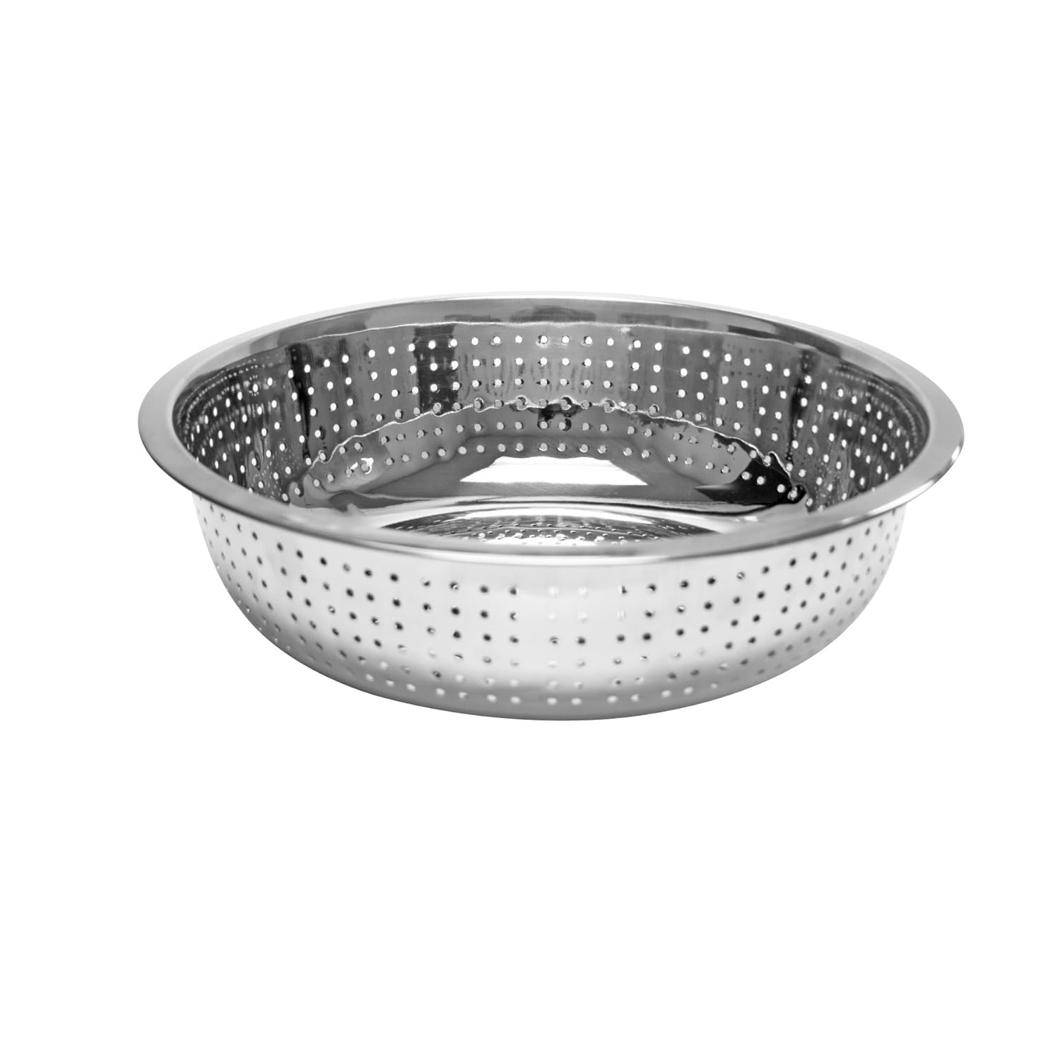 Excellante 11" stainless steel colanders with 2.0 millimeter holes, comes in each