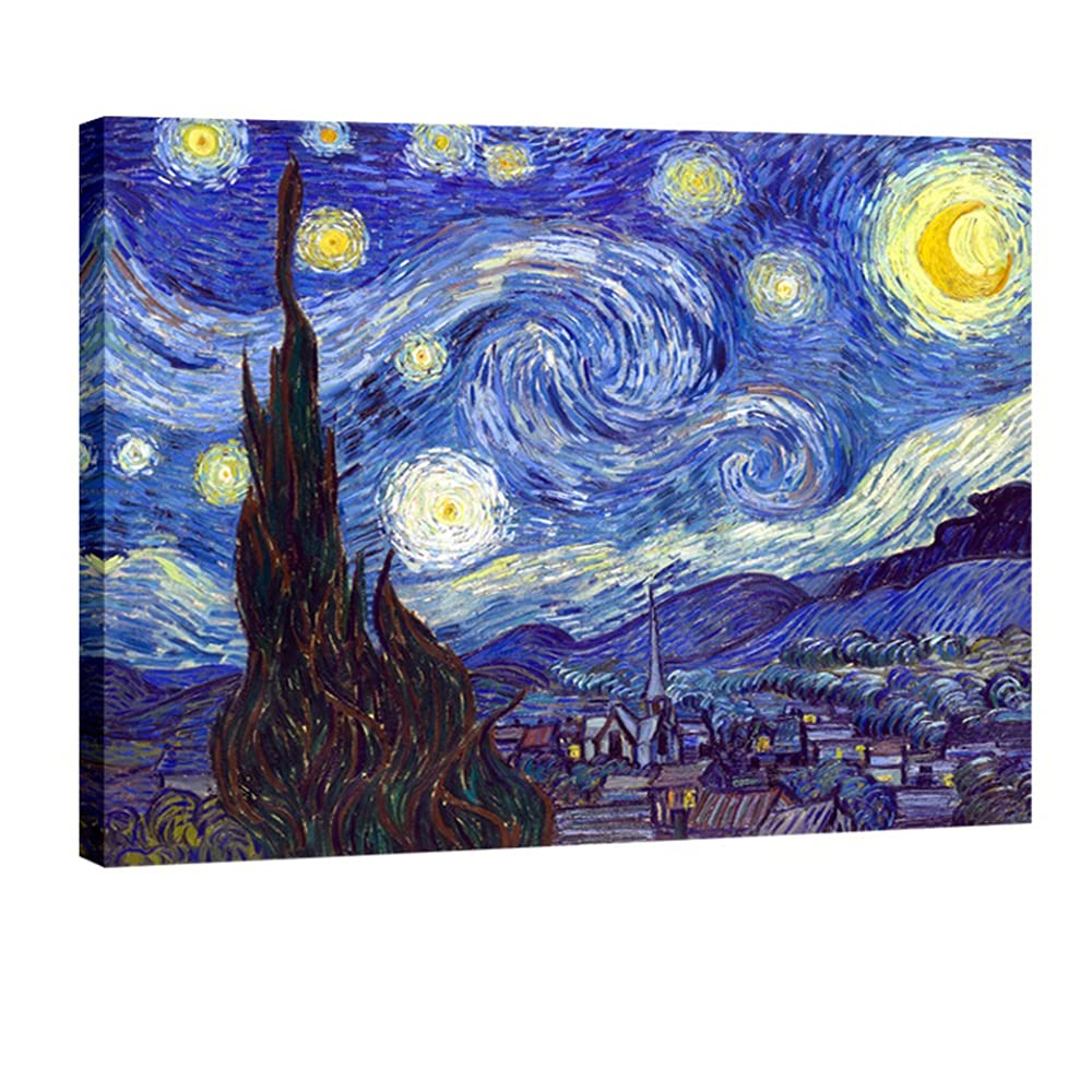 Wieco Art Starry Night Abstract Canvas Prints Wall Art of Van Gogh Famous Artwork Modern Gallery Wrapped Classic Sky Star Pictures Artwork for Living Room Home Office Decorations