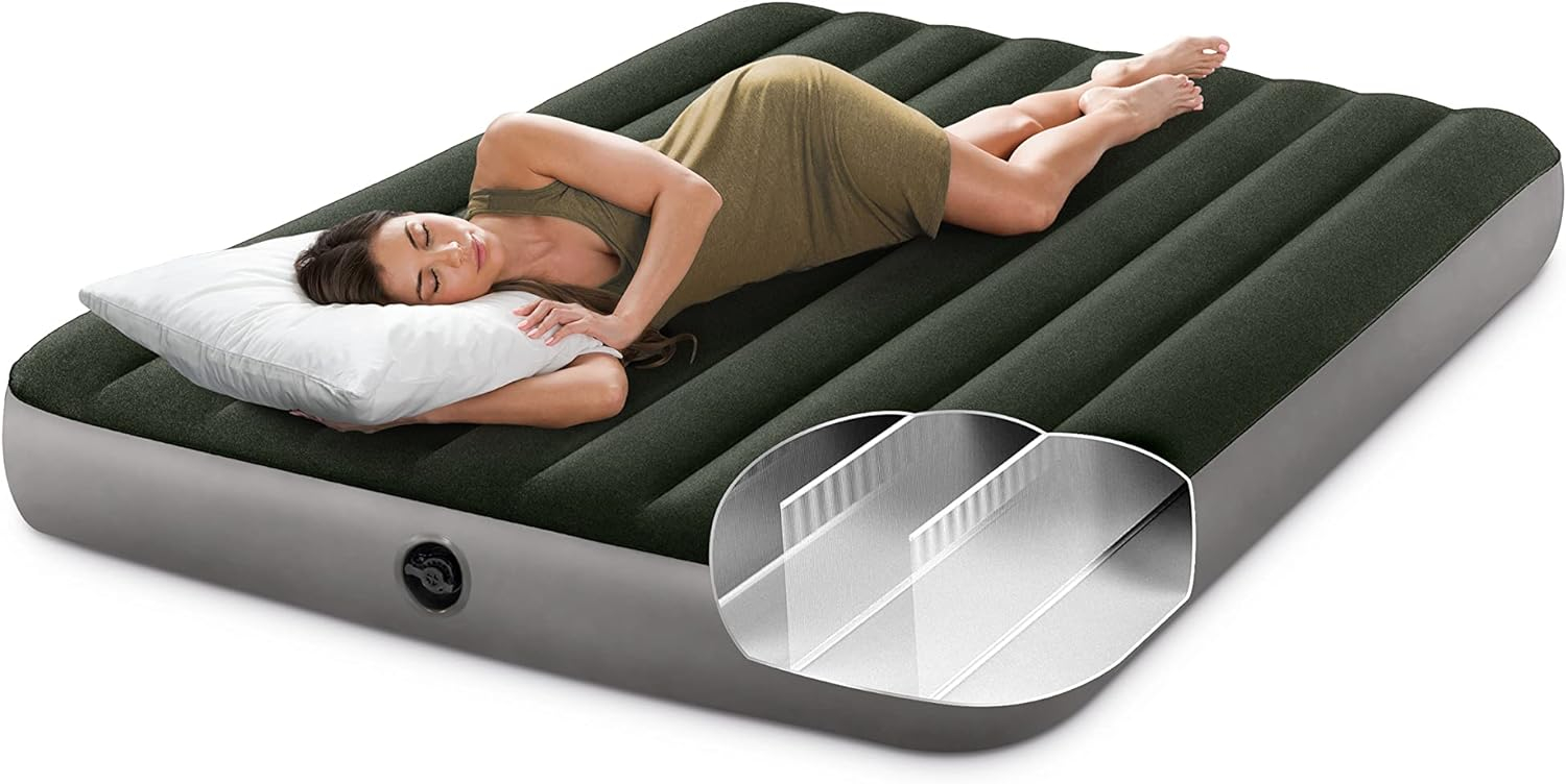 Intex Queen Dura-Beam Prestige Airbed with Battery Pump, 10" Thick