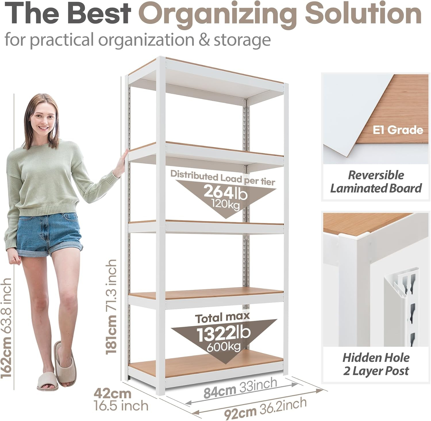 HOMEDANT White Pantry Shelving Units 5-Tier Metal Kitchen Storage Shelves,  36.2"W x 16.5"D x 71.3"H