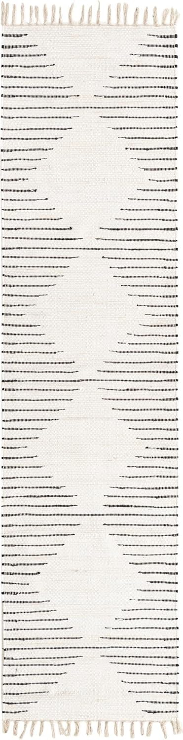 Unique Loom Chindi Cotton Collection Area Rug - Briah (2' 7" x 10' Runner, White/ Black)