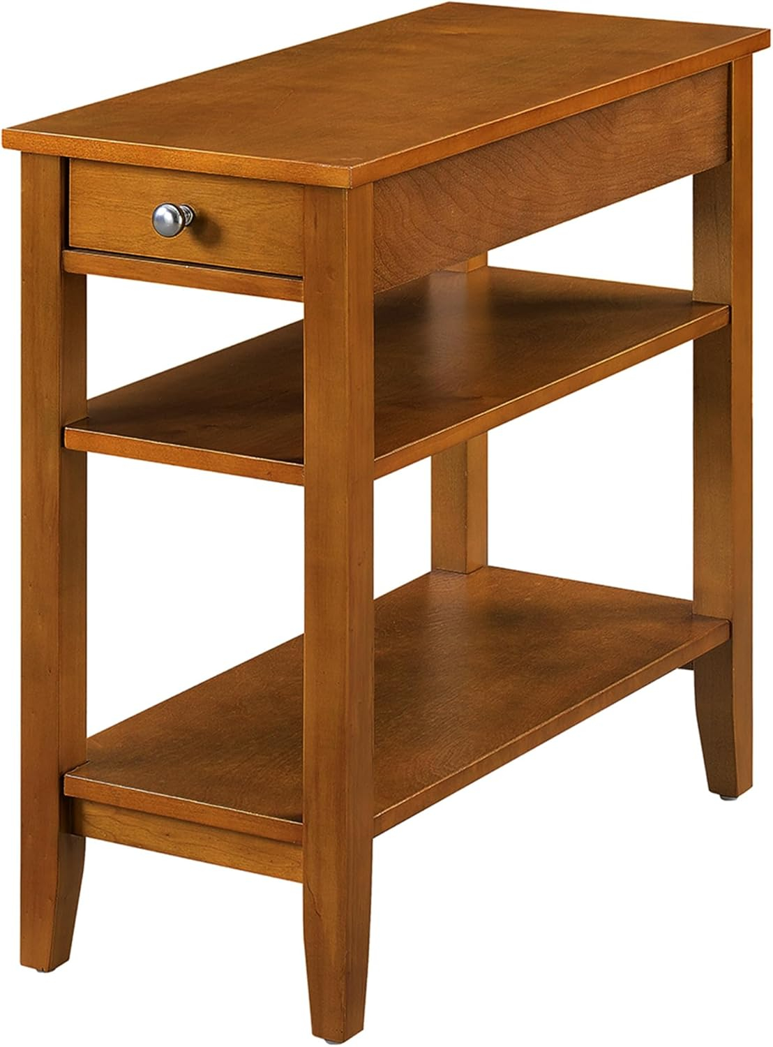 Convenience Concepts American Heritage 1 Drawer Chairside End Table with Shelves, Light Walnut