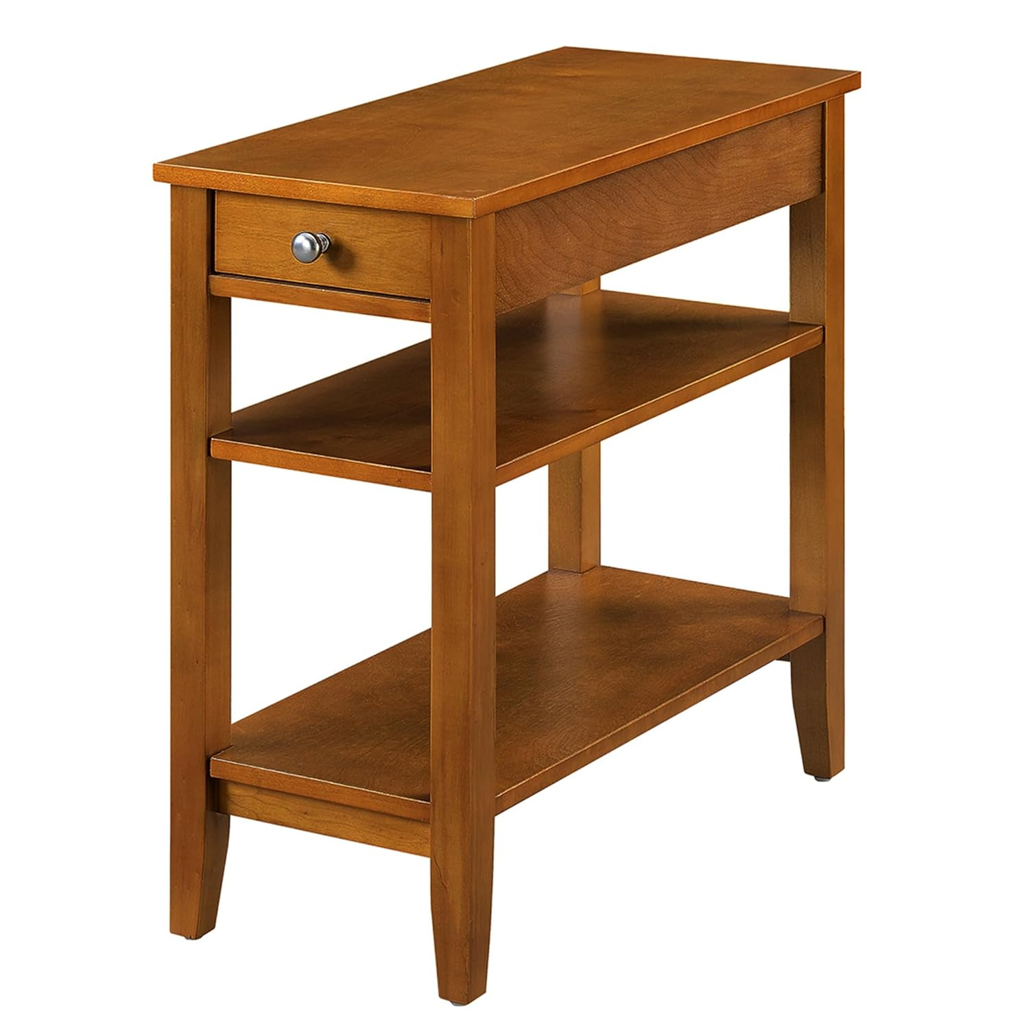Convenience Concepts American Heritage 1 Drawer Chairside End Table with Shelves, Light Walnut