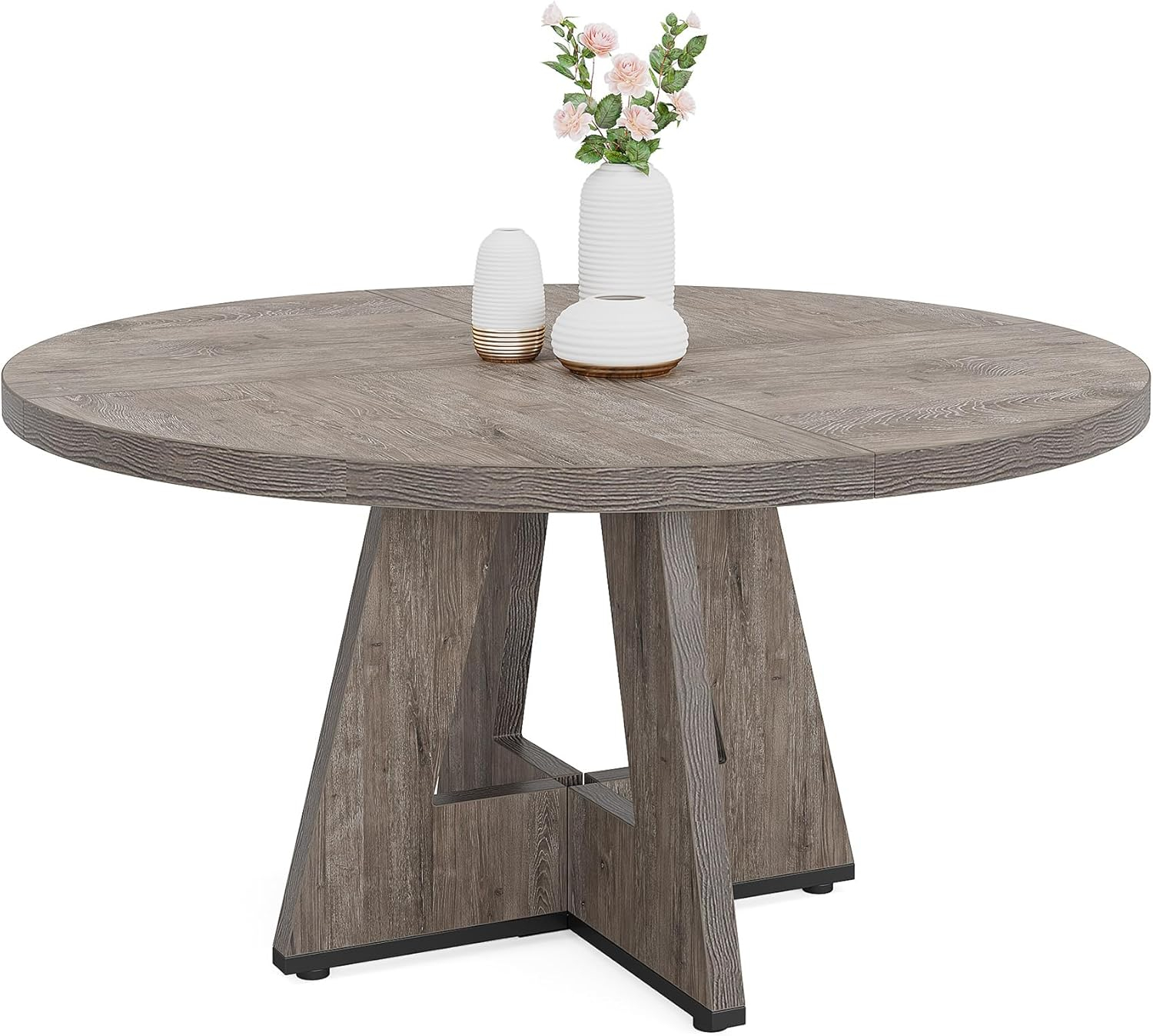 47-inch Round Dining Table Wood Dinner Table for 4-6 People Grey