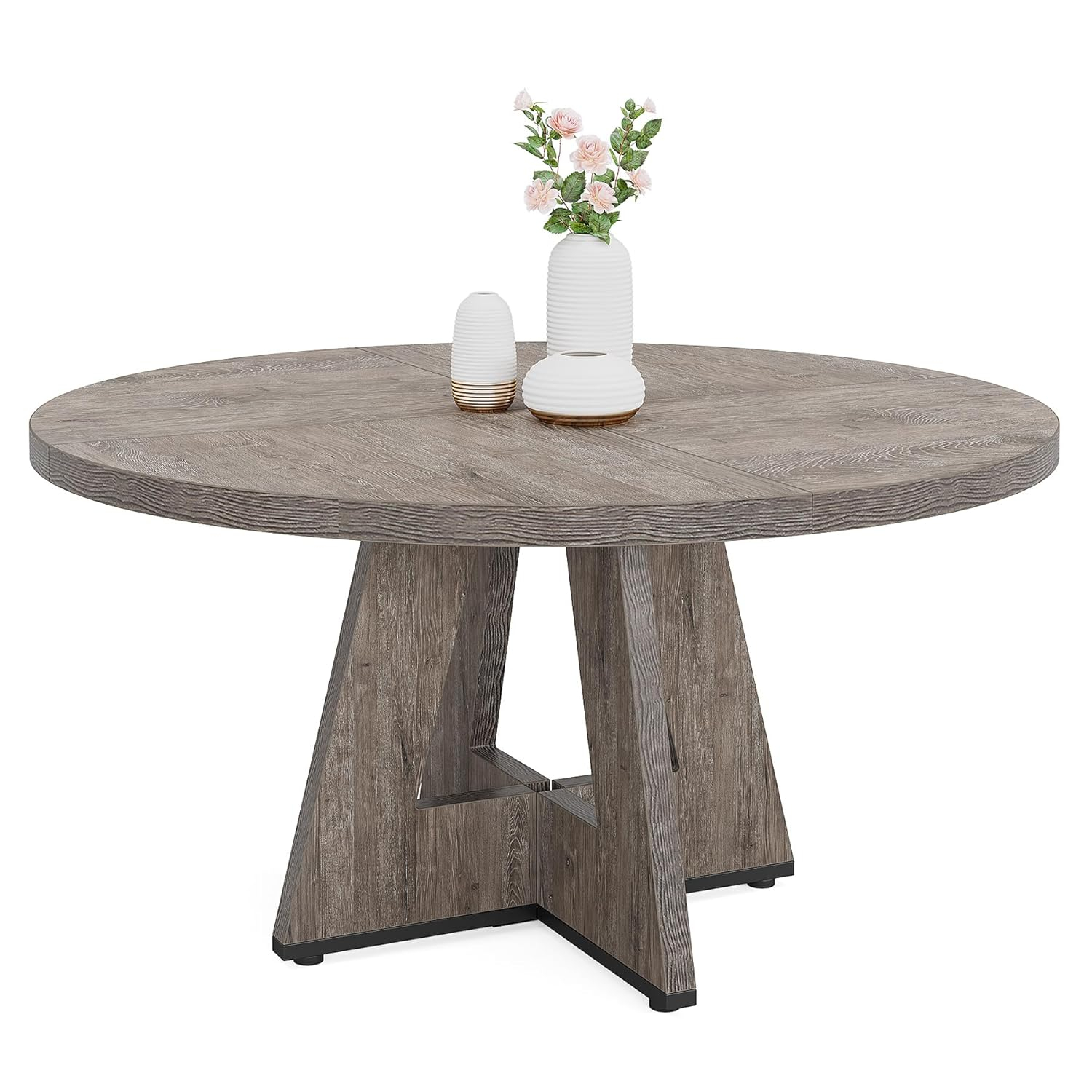 47-inch Round Dining Table Wood Dinner Table for 4-6 People Grey