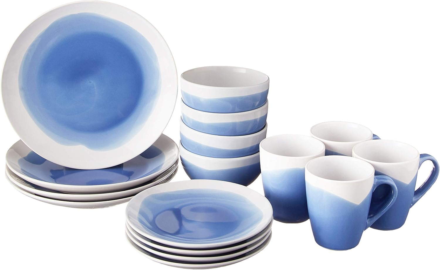 American Atelier, Round, Blue and White Oasis Stoneware Dinnerware Set, 16 Piece