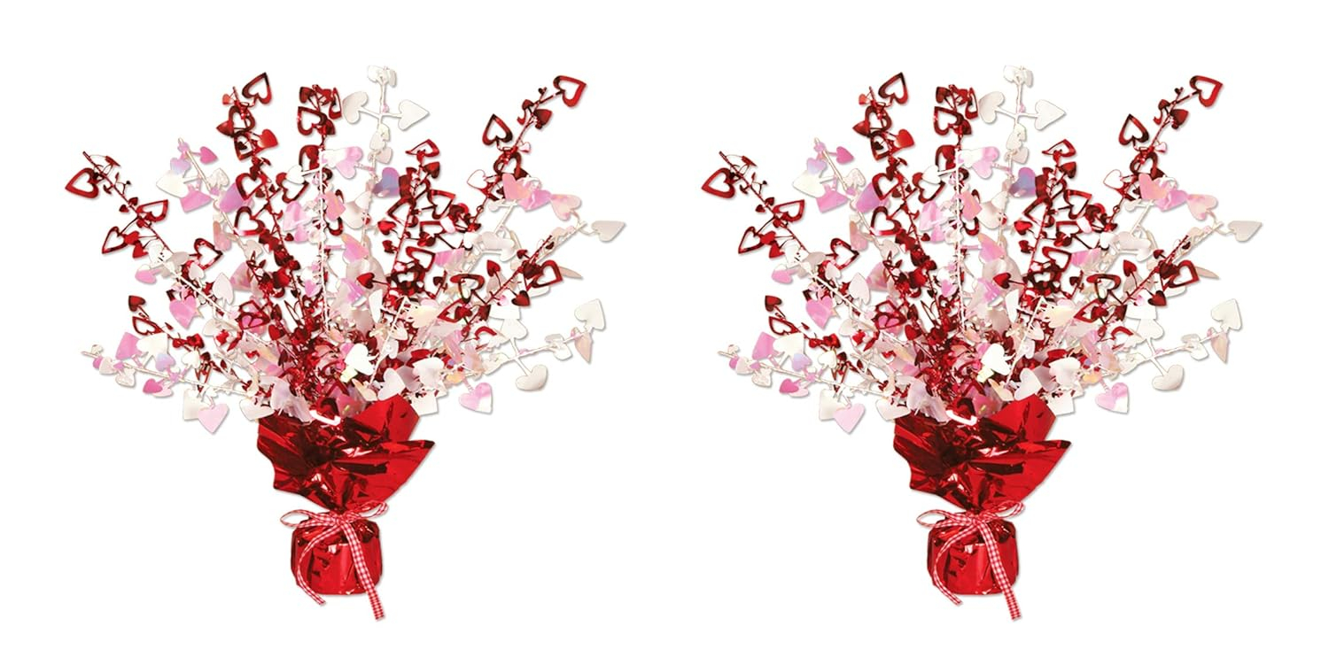 Beistle Heart Gleam 'N Burst Centerpieces 2 Piece, 15", Red/Opalescent