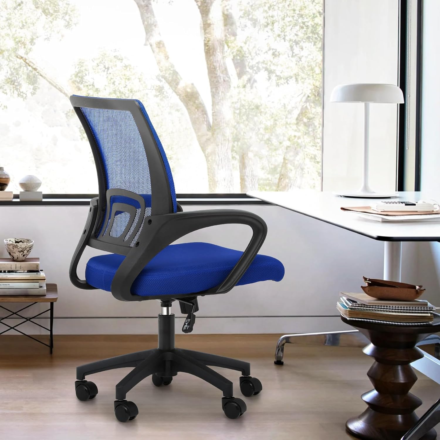 Magshion Set of 2 Office Chairs Mid Back Swivel Desk Chairs, Height Adjustable Ergonomic Mesh Computer Chairs with Armrest & Lumbar Support, Navy Blue