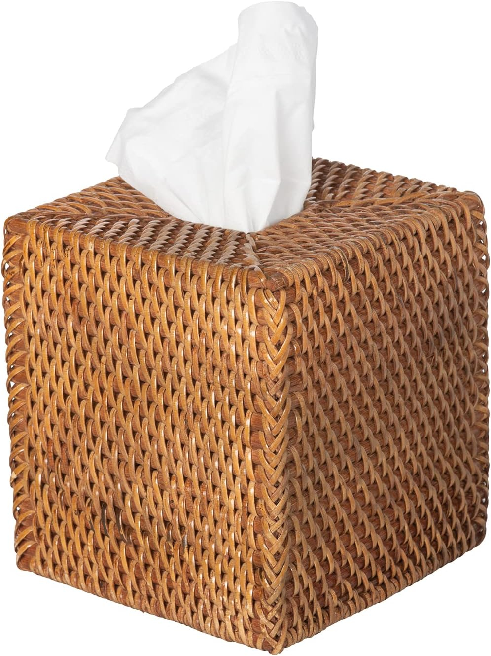 Kouboo Loma Square Rattan Tissue Box Cover, Square Hand Woven Tissue Holder, Decorative Facial Napkin Holder, Honey Brown