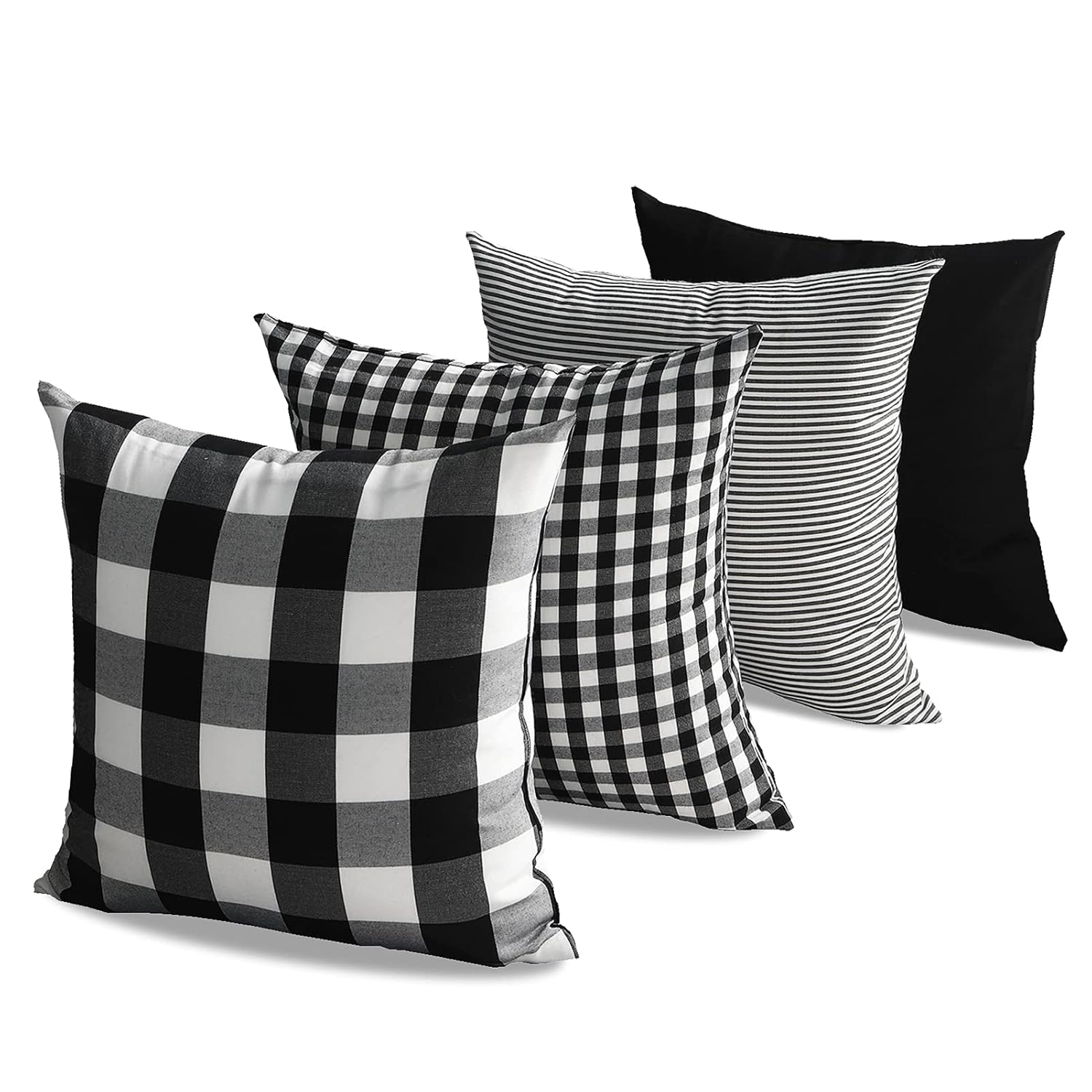 Black and White Buffalo Plaid Polyester Outdoor Pillow Covers Set