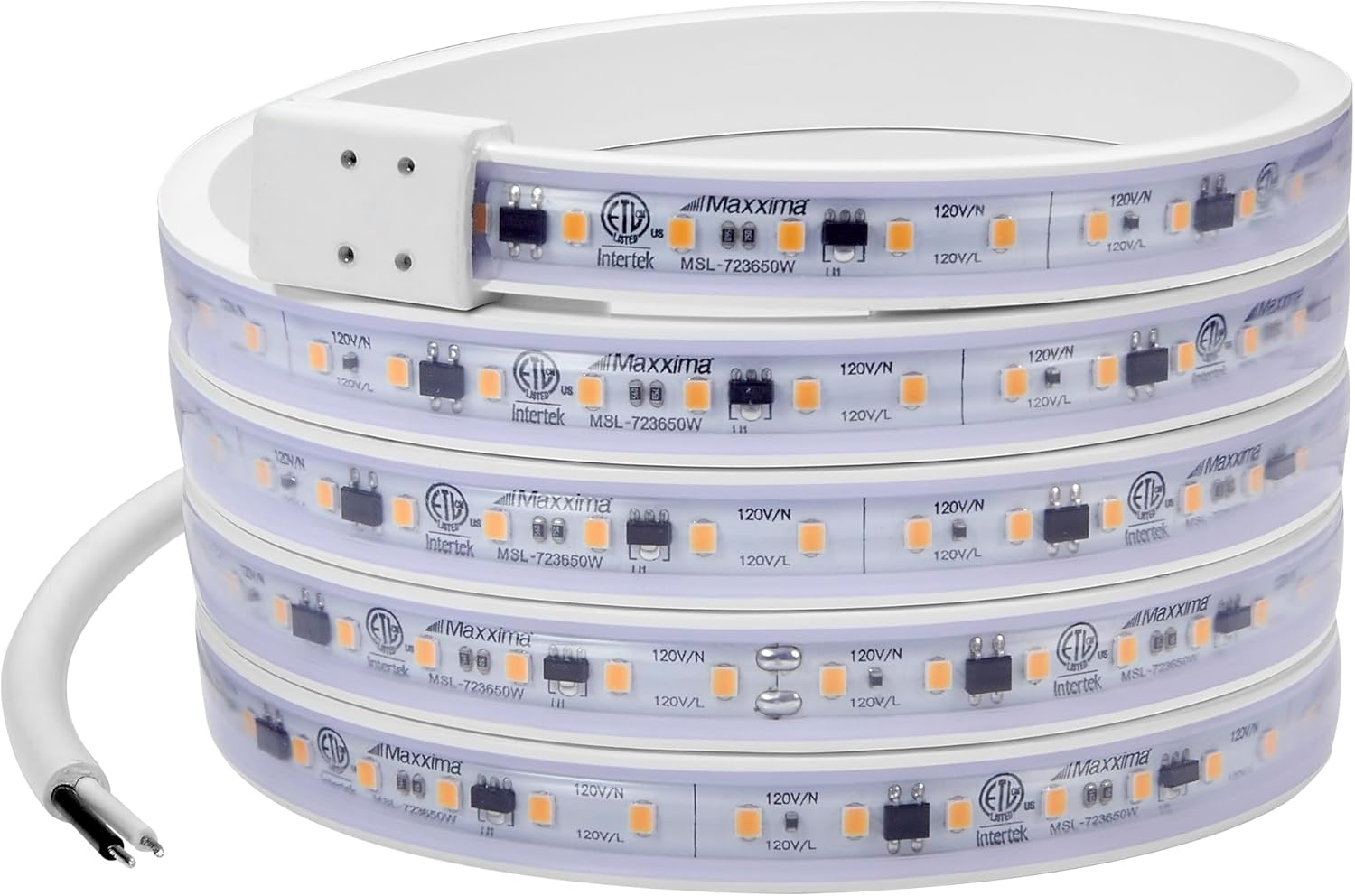 Maxxima 72 in. LED Under Cabinet Strip Light, Hardwired, 2760 Lumens, 3000K Warm White, 120V White Cove Light