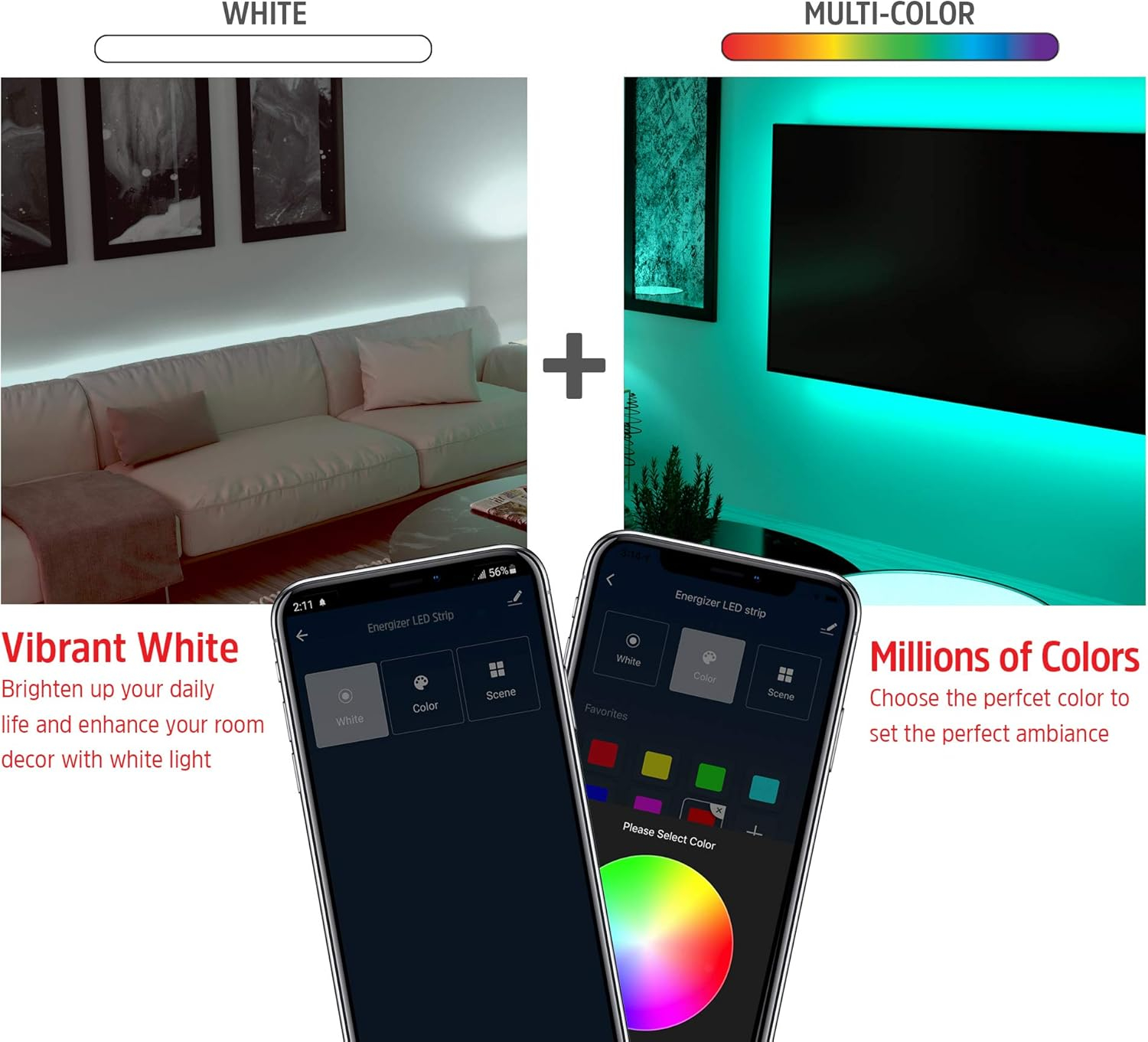 Energizer® Smart Wi-Fi Multicolor And Single-White LED Light Strip