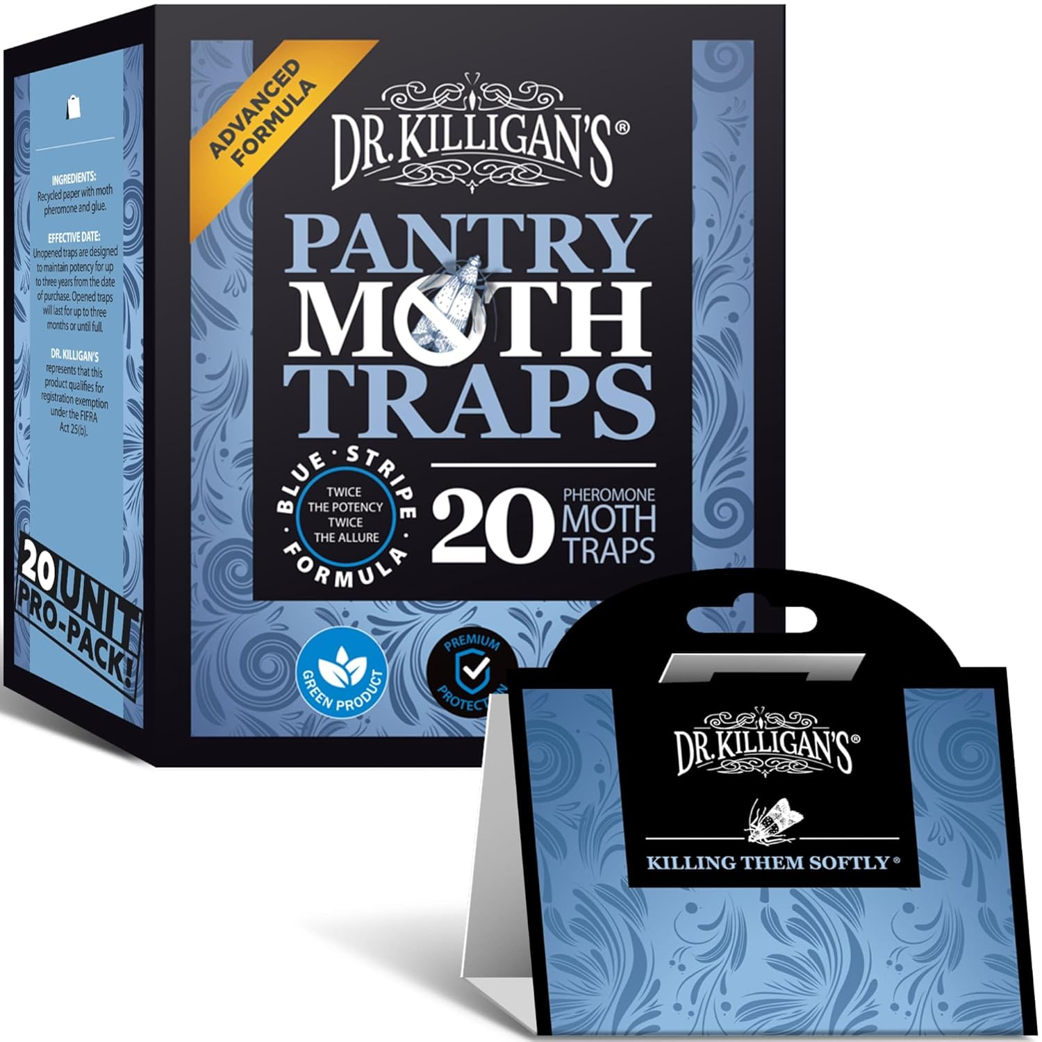 Dr. Killigan's Premium Pantry Moth Traps with Pheromones Prime | Safe, Non-Toxic with No Insecticides | Sticky Glue Trap for Food and Cupboard Moths in Your Kitchen | Organic (20, Blue)