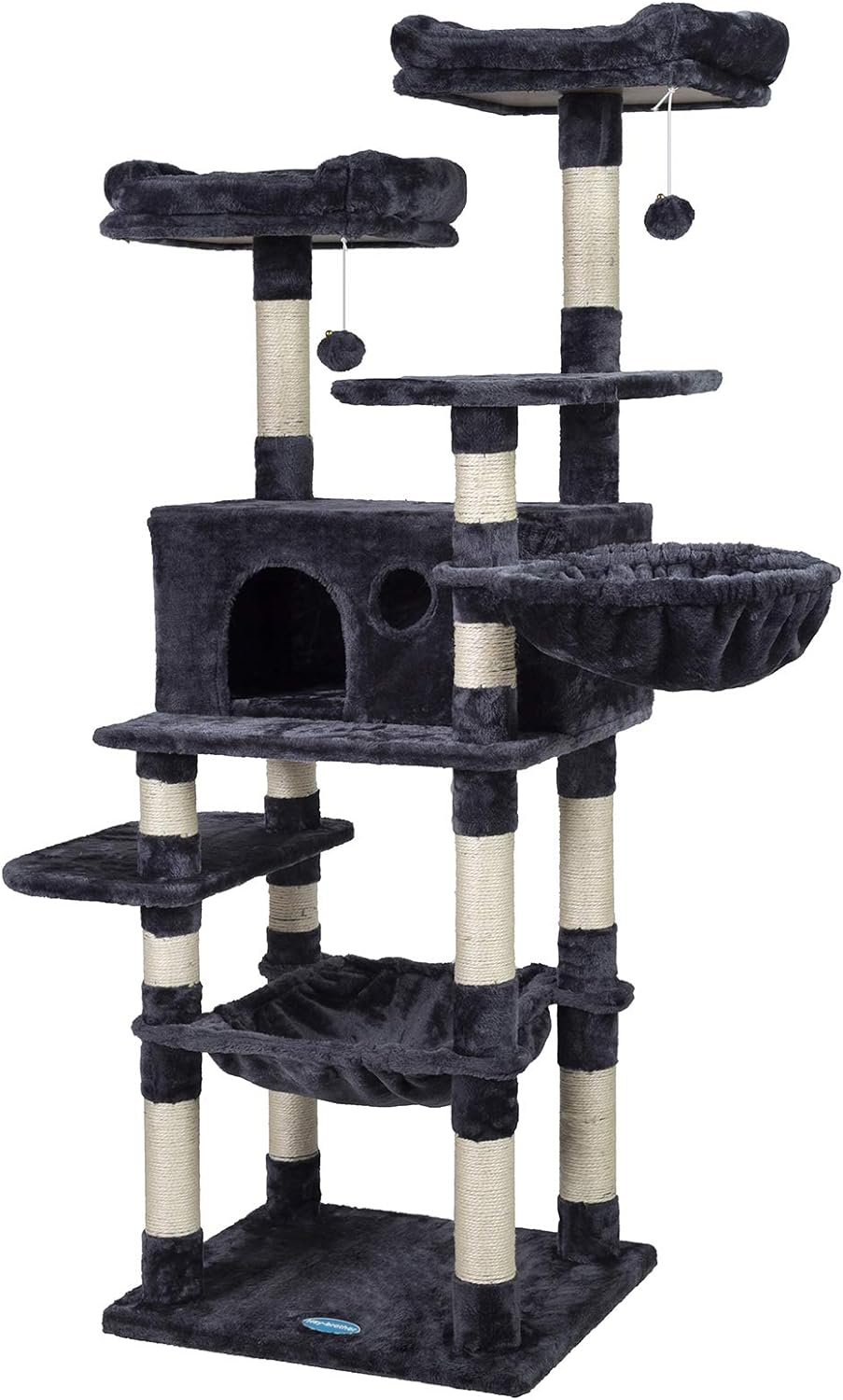 Hey-brother Cat Tree for Large Cats, Cat Tower with Scratching Posts, 2 Padded Plush Perches, Big Condo and Cozy Basket, Smoky Gray MPJ025G