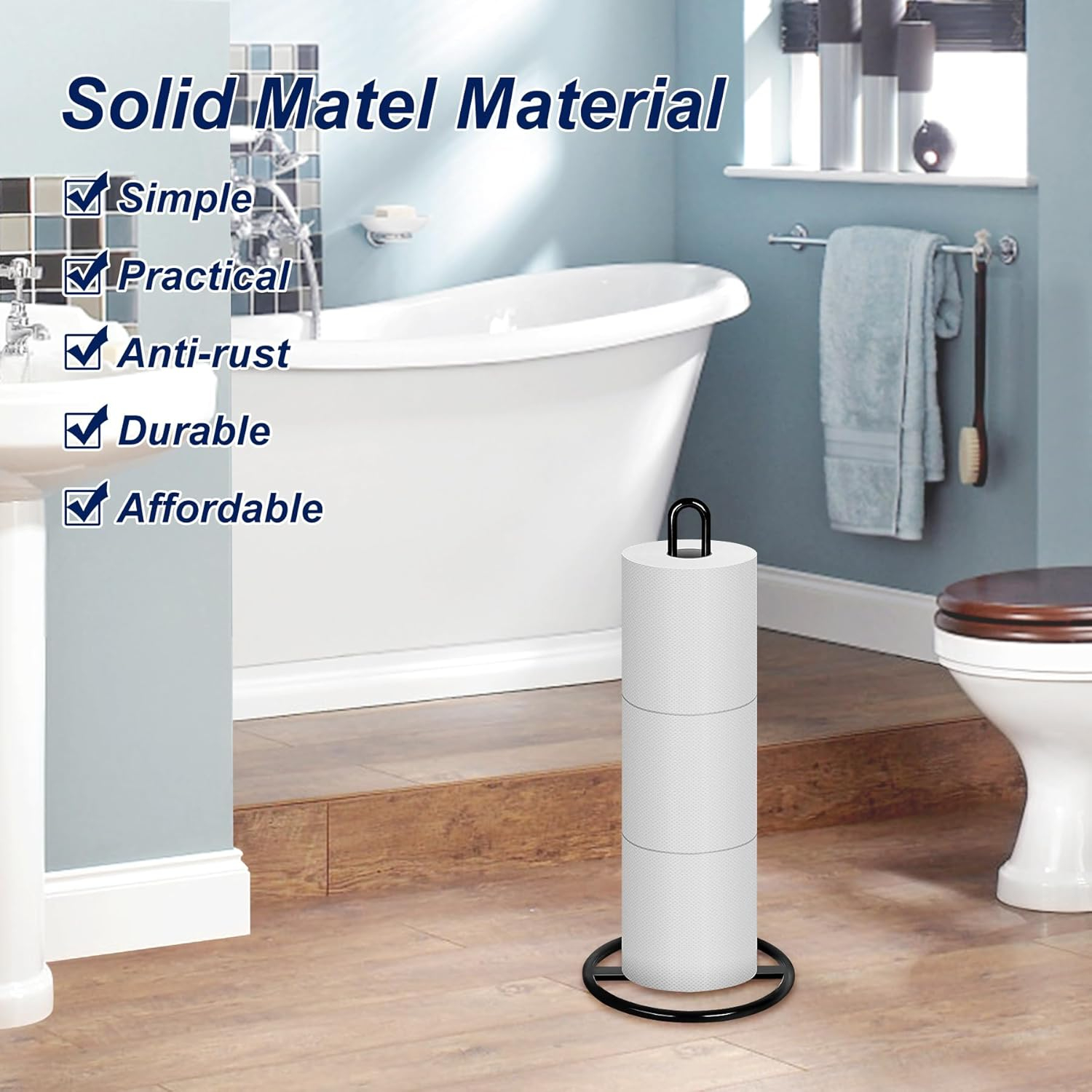 Toilet Paper Holder Stand, OBODING, Black Freestanding Toilet Paper Holder for Storing 3 Rolls of Toilet Papers (Black)