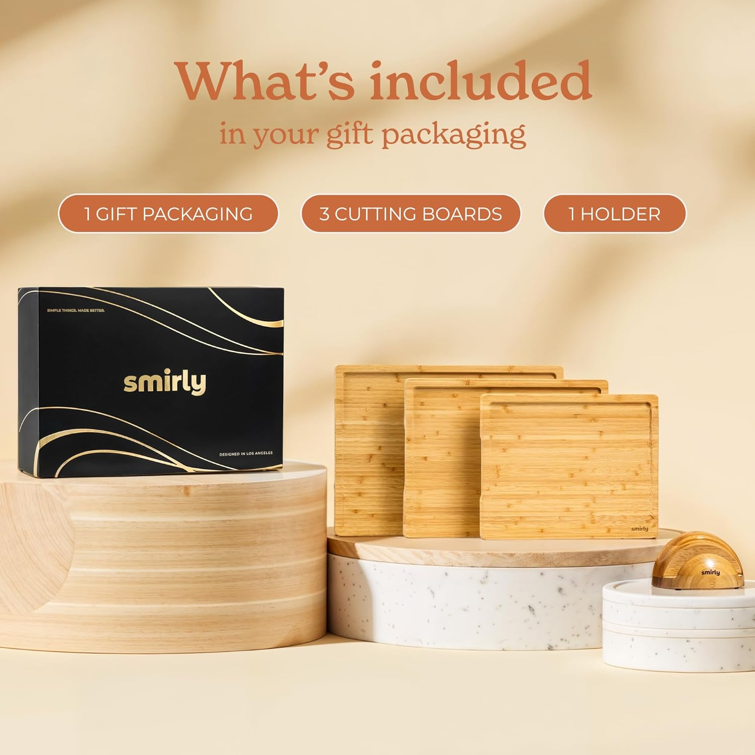3-Piece Bamboo Cutting Board Set with Holder
