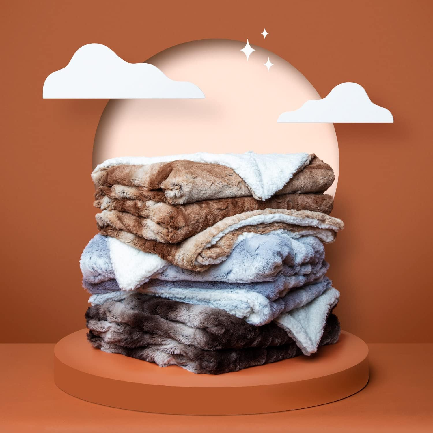 ViscoSoft Faux Fur Sherpa Luxury Blanket, Brown, Throw 50"x 60"