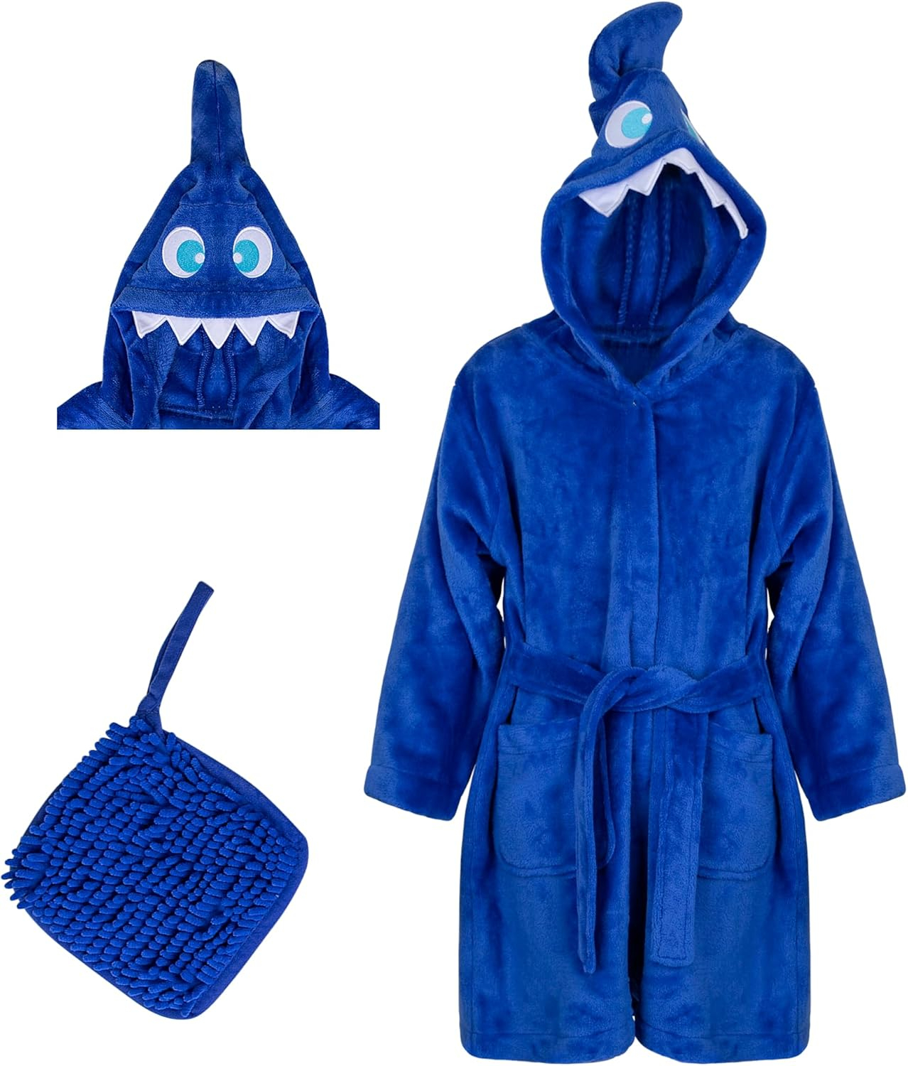 Rising Star Shark Girls & Boys Robe, Kids Soft Plush Hooded Bathrobe -Ages 3-5T