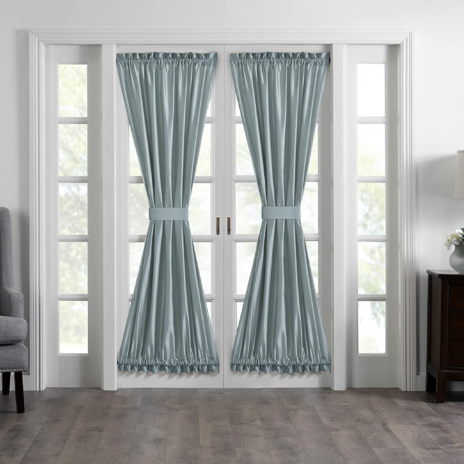 Colette Faux Silk French Door Single Window Panel - 54" x 72" - Mineral Blue - Elrene Home Fashions