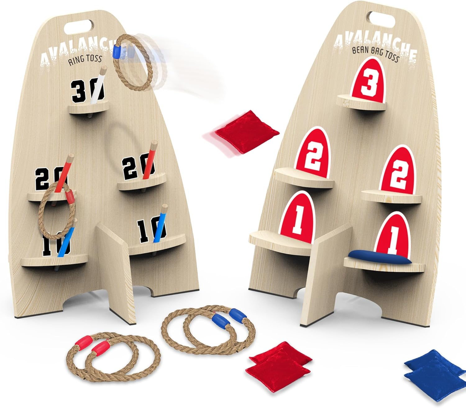 EastPoint Sports 2-in-1 Avalanche Toss and Ring Toss Game, Wooden Outdoor Game, Includes 6 Bean Bags & 6 Rings