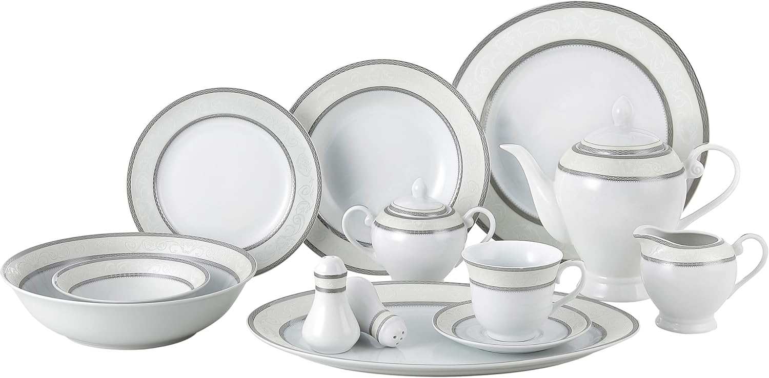 Lorren Home Trends 57 Piece Porcelain China Dinnerware Set - Service for 8