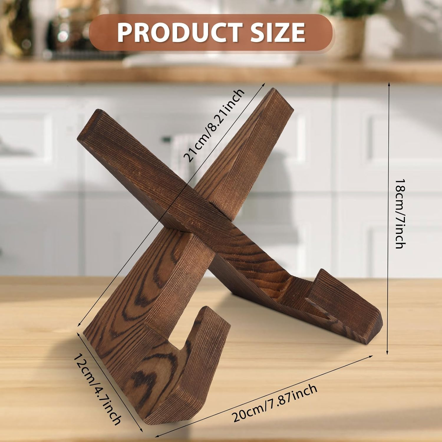 Rustic Brown Solid Wood Adjustable Cookbook Stand Holder