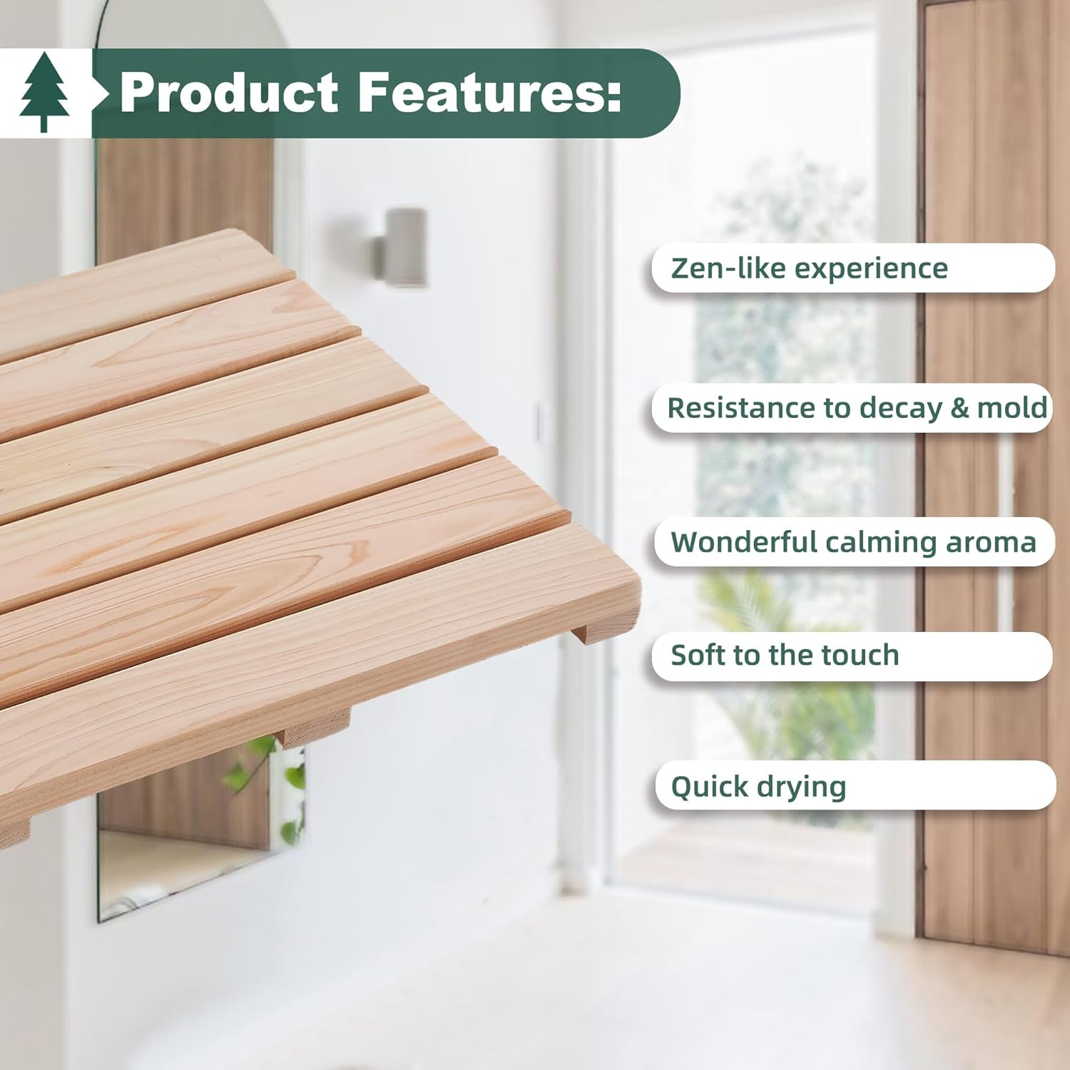 bingaai Hinoki Wood Shower and Bath Mat 25×18.9 in, Natural Japanese Hinoki Wooden Bath Mat, Non-Slip Bathroom Mat Wood for Indoor Outdoor Shower, Wooden Floor Mat for Spa Sauna Camping