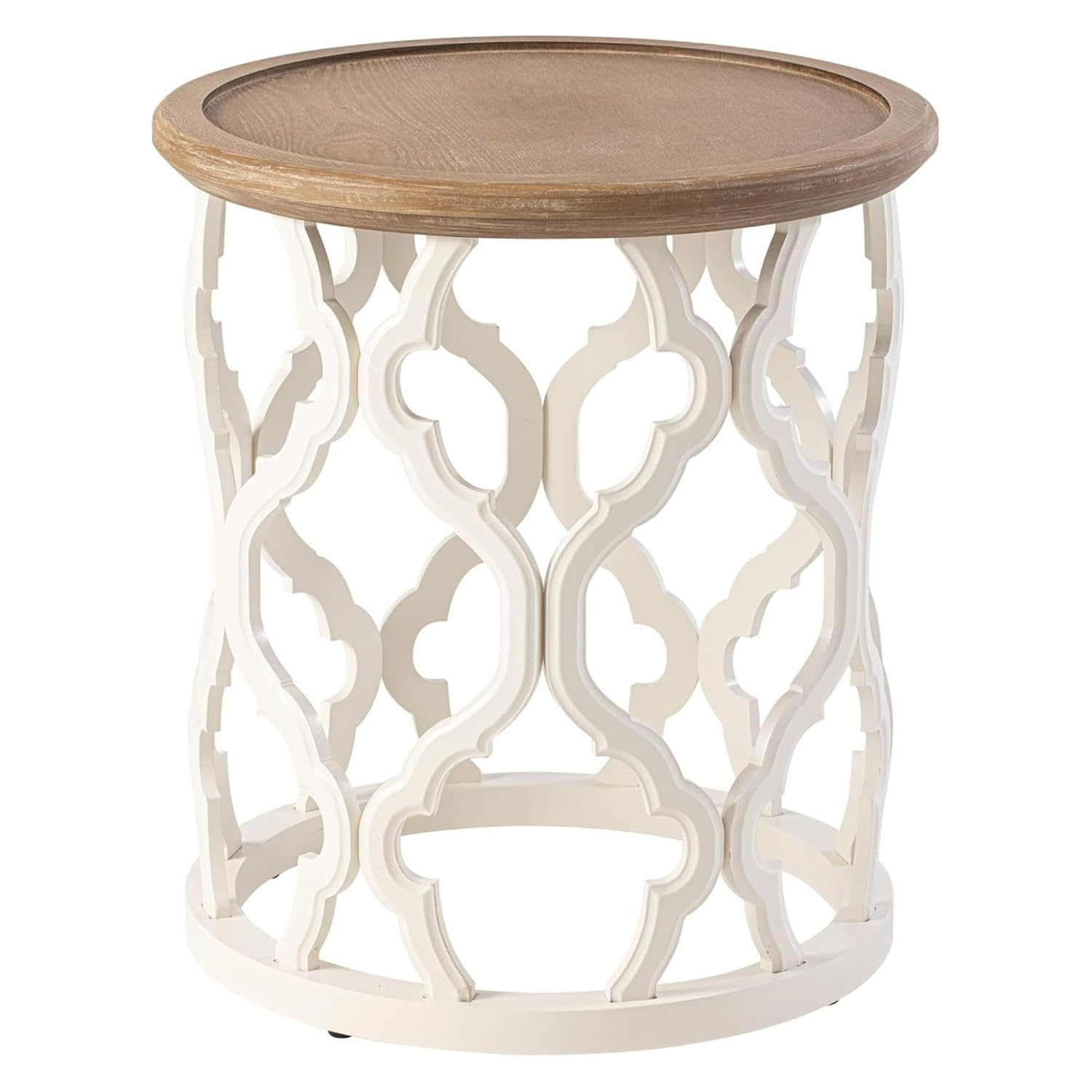 Round Natural Wood Coffee Table with Curved Motif Frame