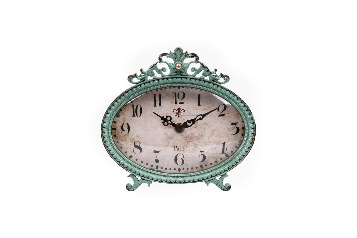 Woven Paths 6.5" x 2" x 6.25" Antique Style Pewter Mantel Clock in Distressed Aqua