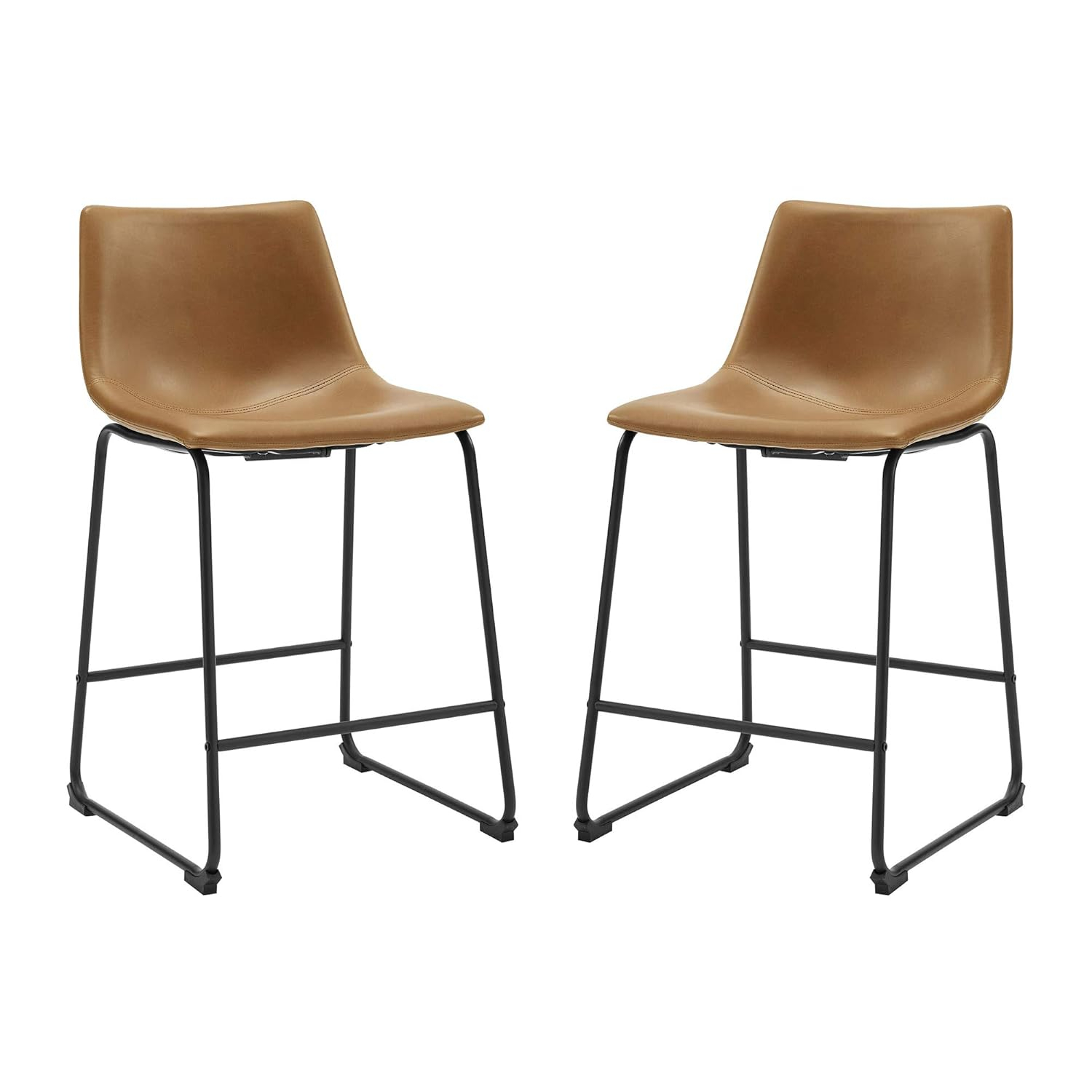 Whiskey Brown Faux Leather Industrial Counter Stools, Set of 2