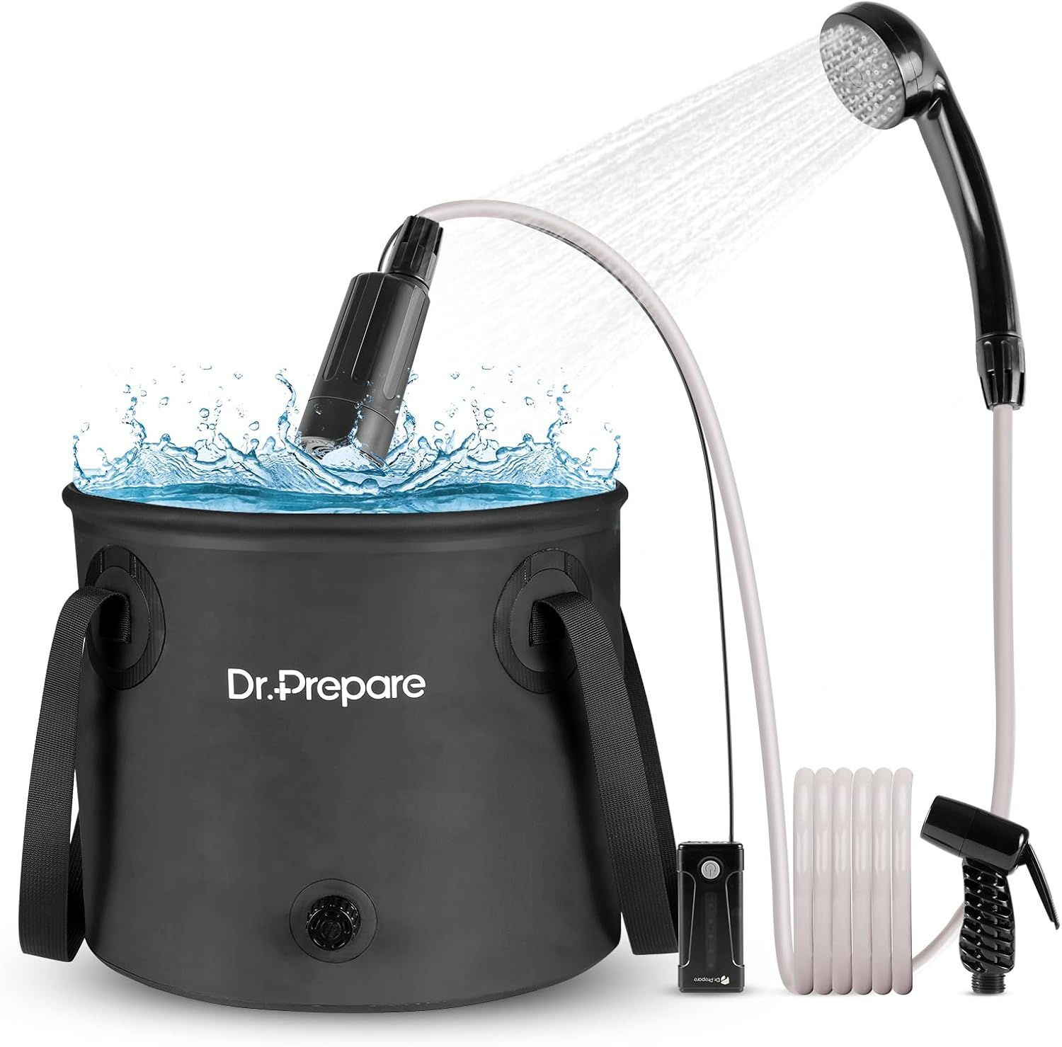 DR.PREPARE 4.5 Gallons Portable Camping Shower - 17L Shower with Pump, USB Rechargeable Battery