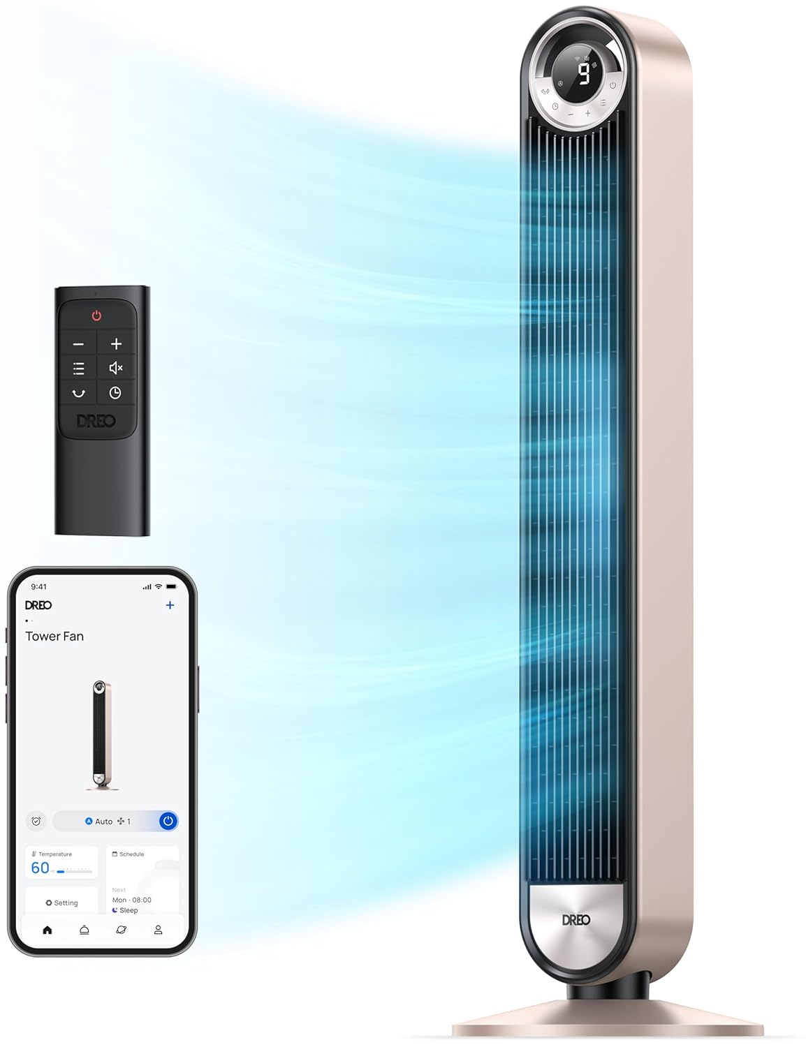 Dreo Tower Fan for Bedroom, 90° Oscillating Standing Fan with 28ft/s Velocity, 25dB Quiet for Sleep, DC Motor, 9 Speeds, 4 Modes, 12H Timer, Voice & APP & Remote Control, 42" Cruiser Pro T2 S