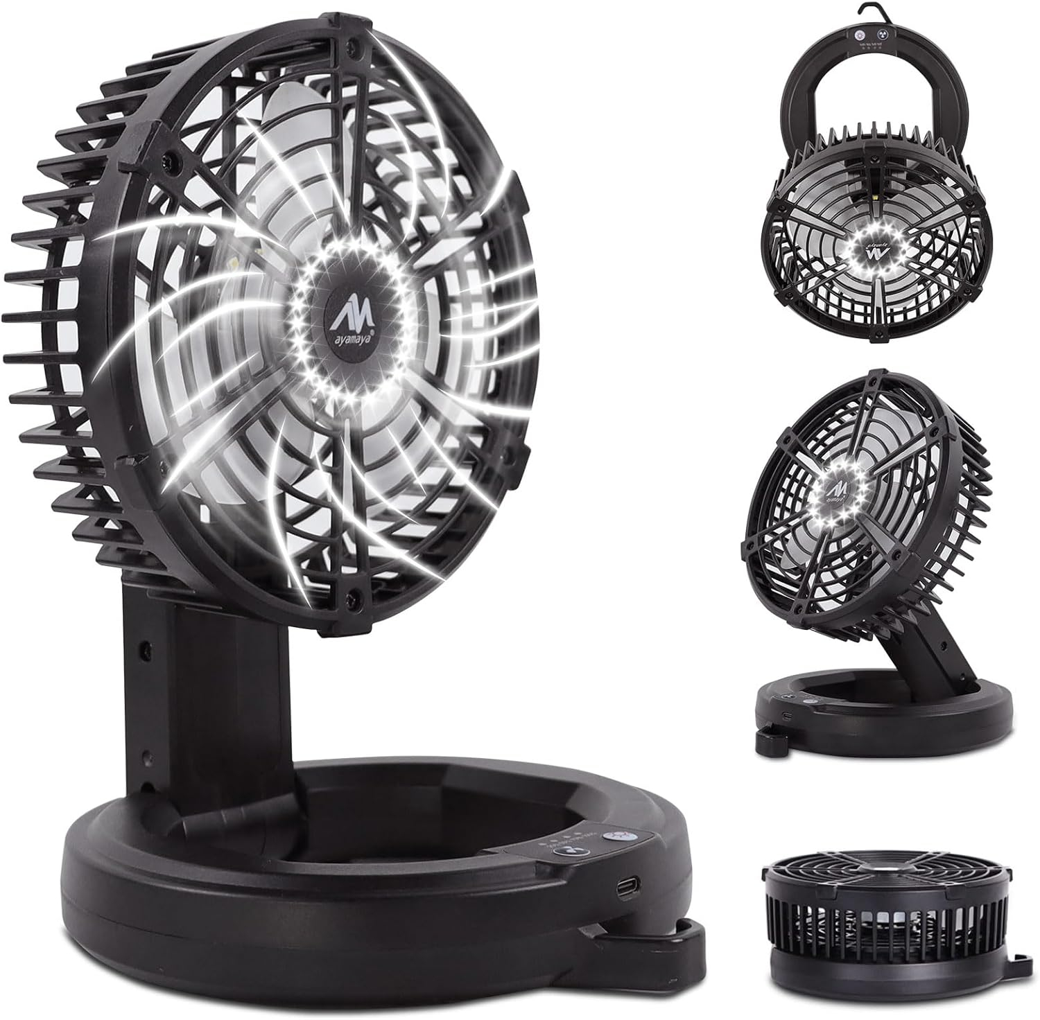 ayamaya Camping Fan, 20000mAh Rechargeable Tent Fan with Light, Remote, 9 Speeds Battery Powered Fans with Digital Display, Timer, Auto Oscillation & Hook for Camping, Outdoors