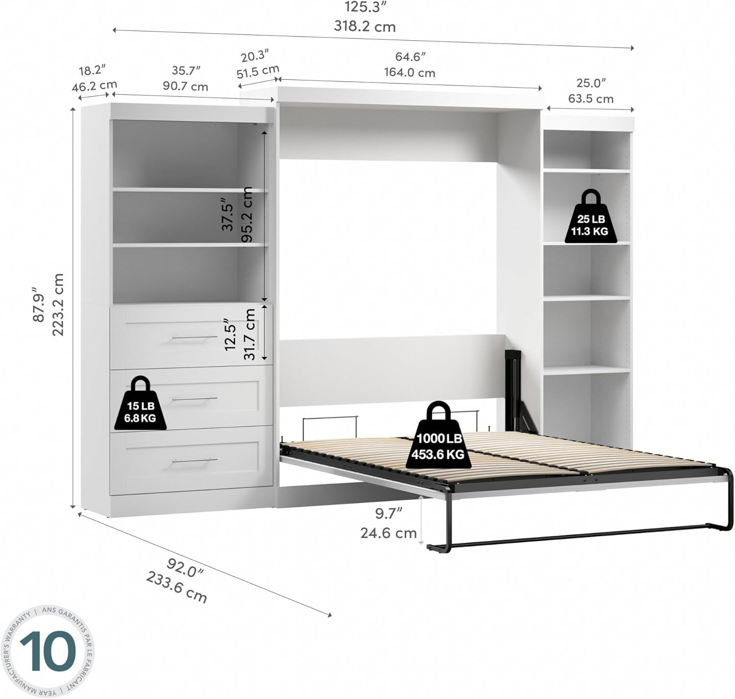 Chocolate Brown Queen Murphy Bed with Storage and Shelving