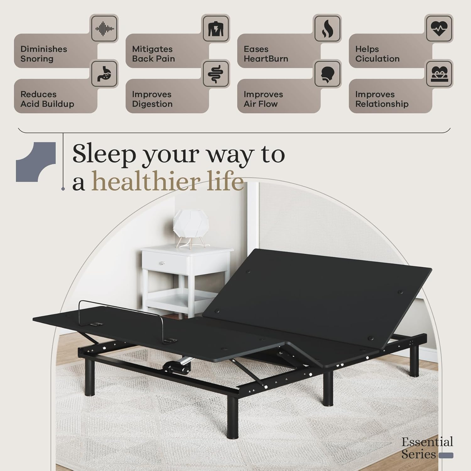 Sven & Son Essential Adjustable Bed Base (Frame Only), Easy Assembly, Head and Foot Lift, Memory Positions, Zero Gravity, Wireless Remote - Full