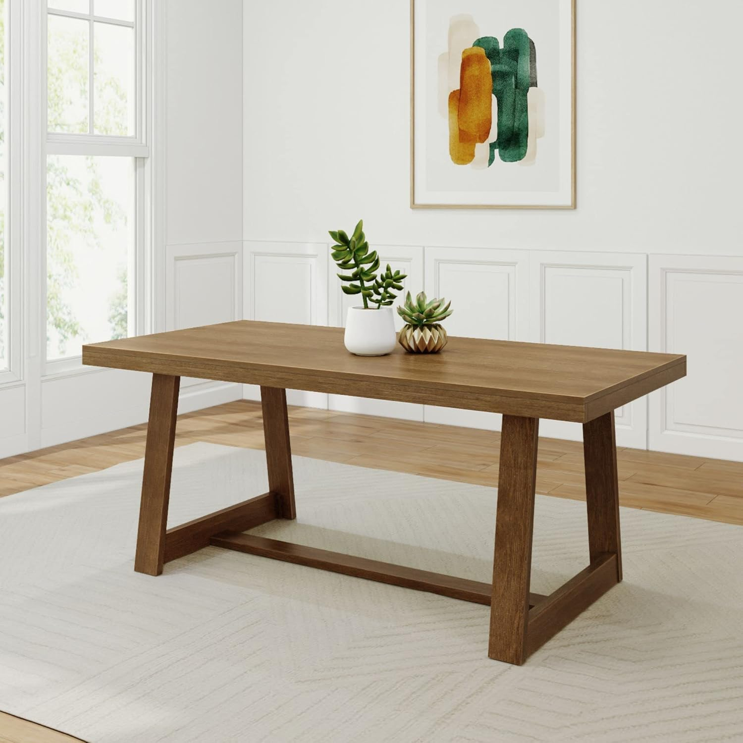 Pecan Wirebrush Solid Pine Wood Dining Table for Six