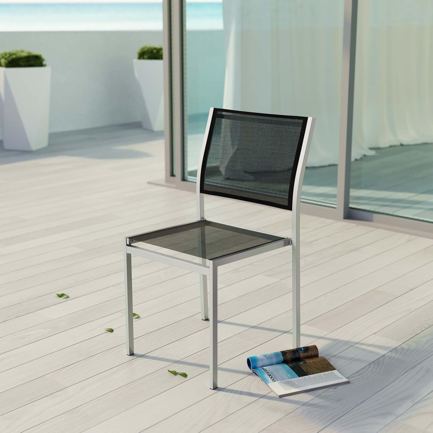 Silver Black Shore Outdoor Patio Aluminum Side Chair