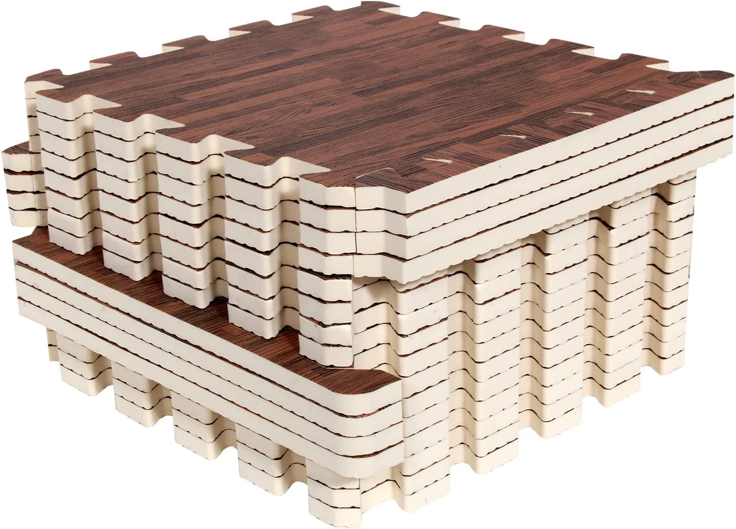 16pcs Interlocking Printed Wood Grain EVA Foam Mats Protective Floor Tiles Exercise Play Mat for Kids Room Parlor Bedroom Home 11.8" x 11.8" (Wood Grain Yellow)
