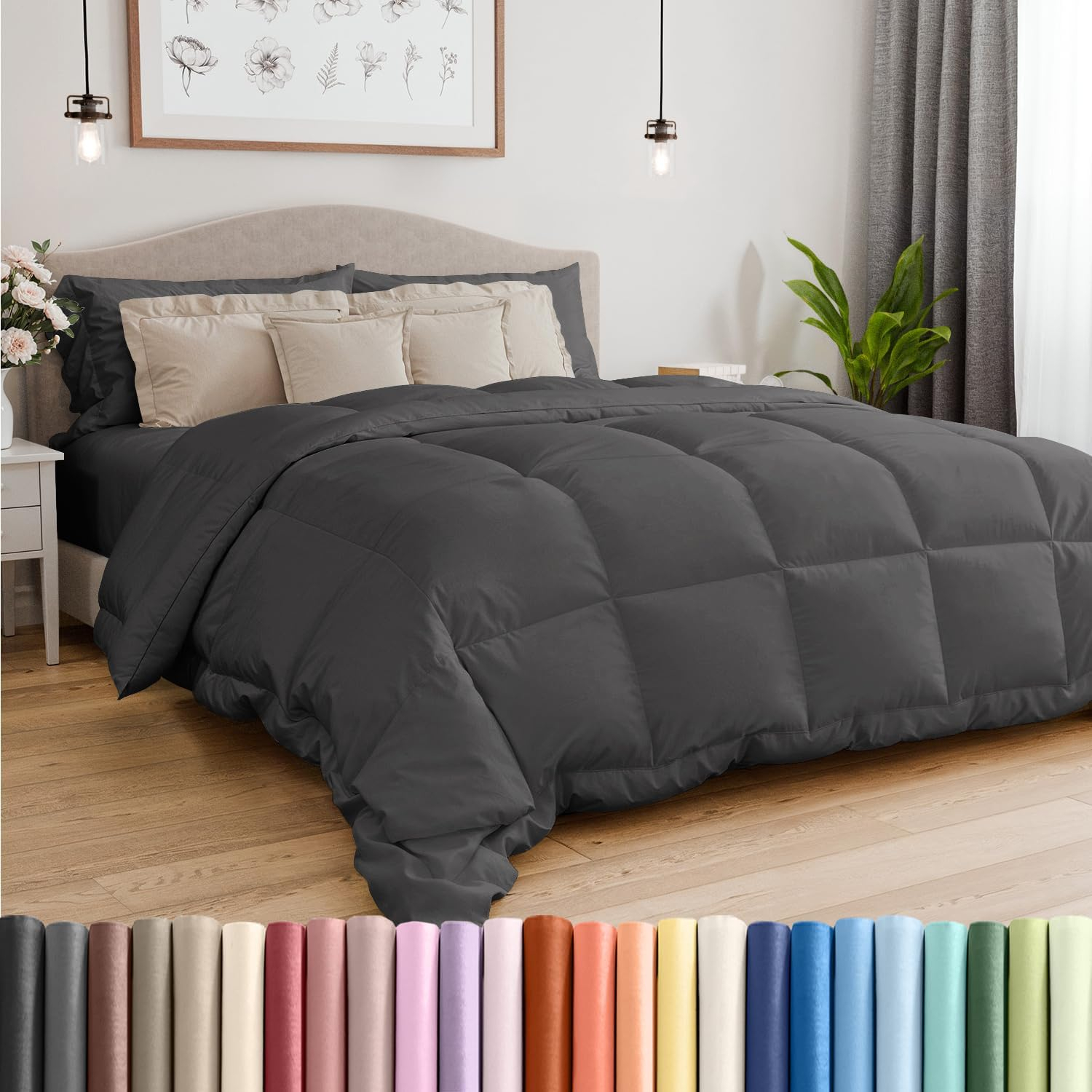 Queen Size Dark Gray Microfiber Down Alternative Comforter Set