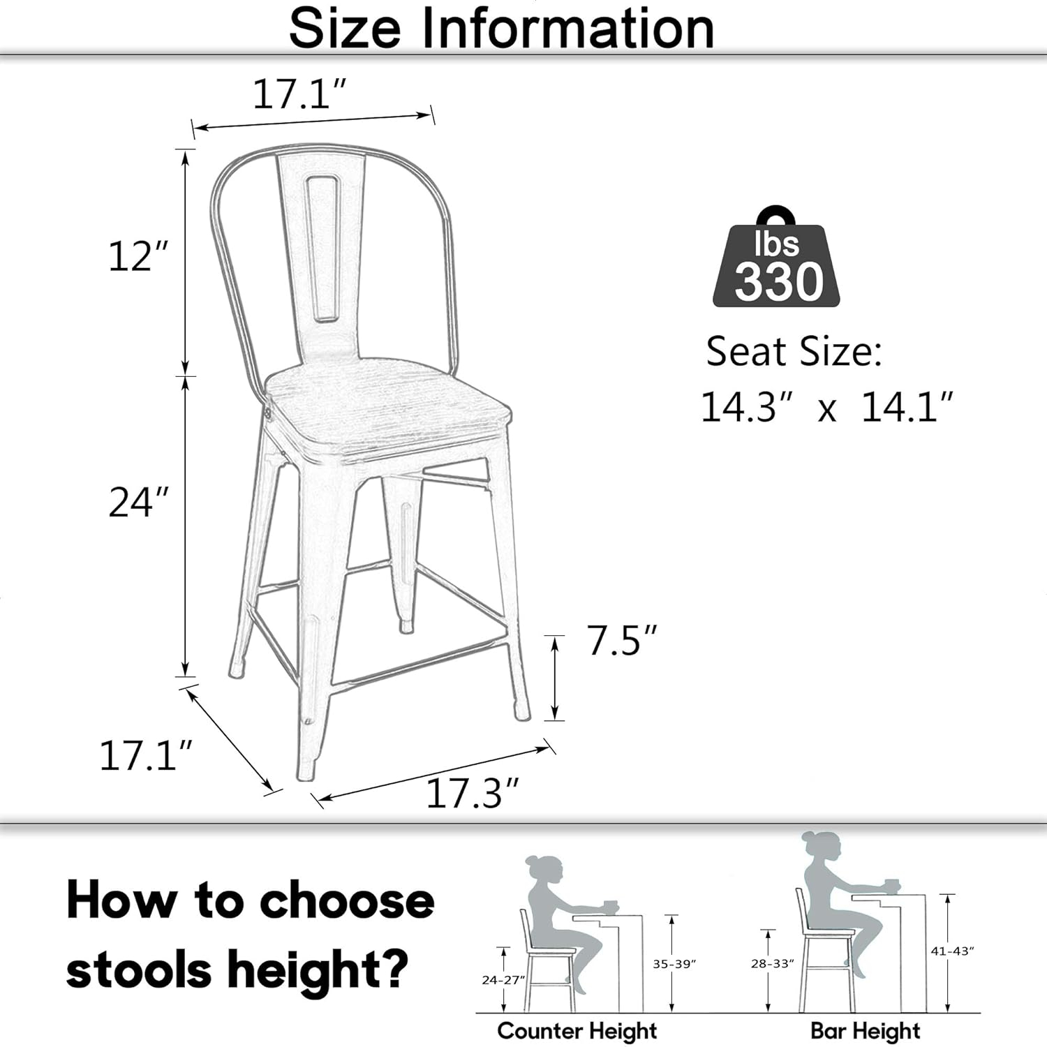Aklaus Metal Bar Stools Set of 4,24 inch Barstools Counter Height Bar Stool with Back Farmhouse Bar Stools with Larger seat High Back Kitchen Dining Chairs Modern Bar Chairs White Cream Stool