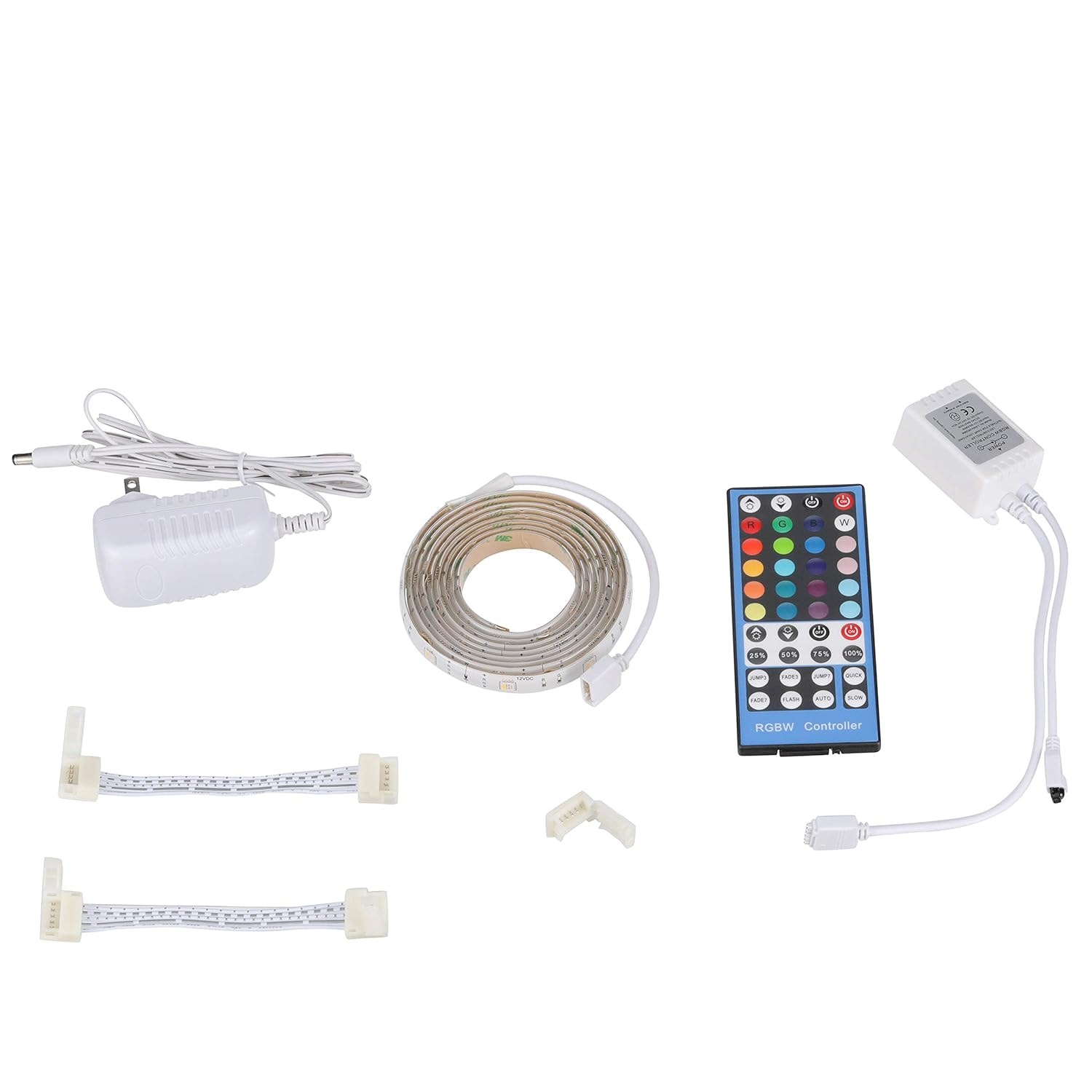 Good Earth Lighting RGB + Warm White LED 6ft Plug-in Tape Light with Multi-Function IR Remote, Flexible, Cuttable and Rejoinable, Remote Dimming, White