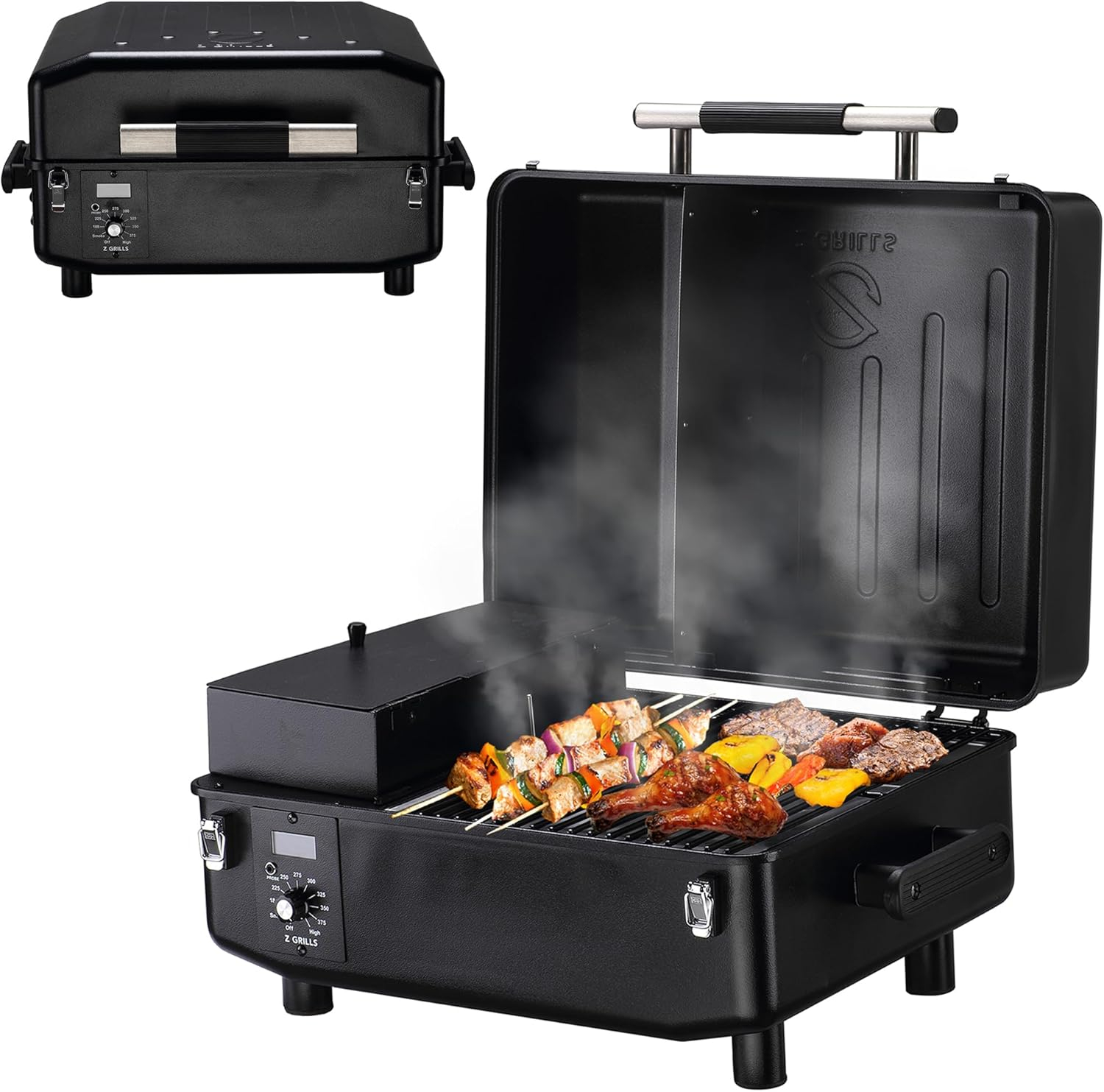 Portable Black Alloy Steel Wood Pellet Tabletop Grill