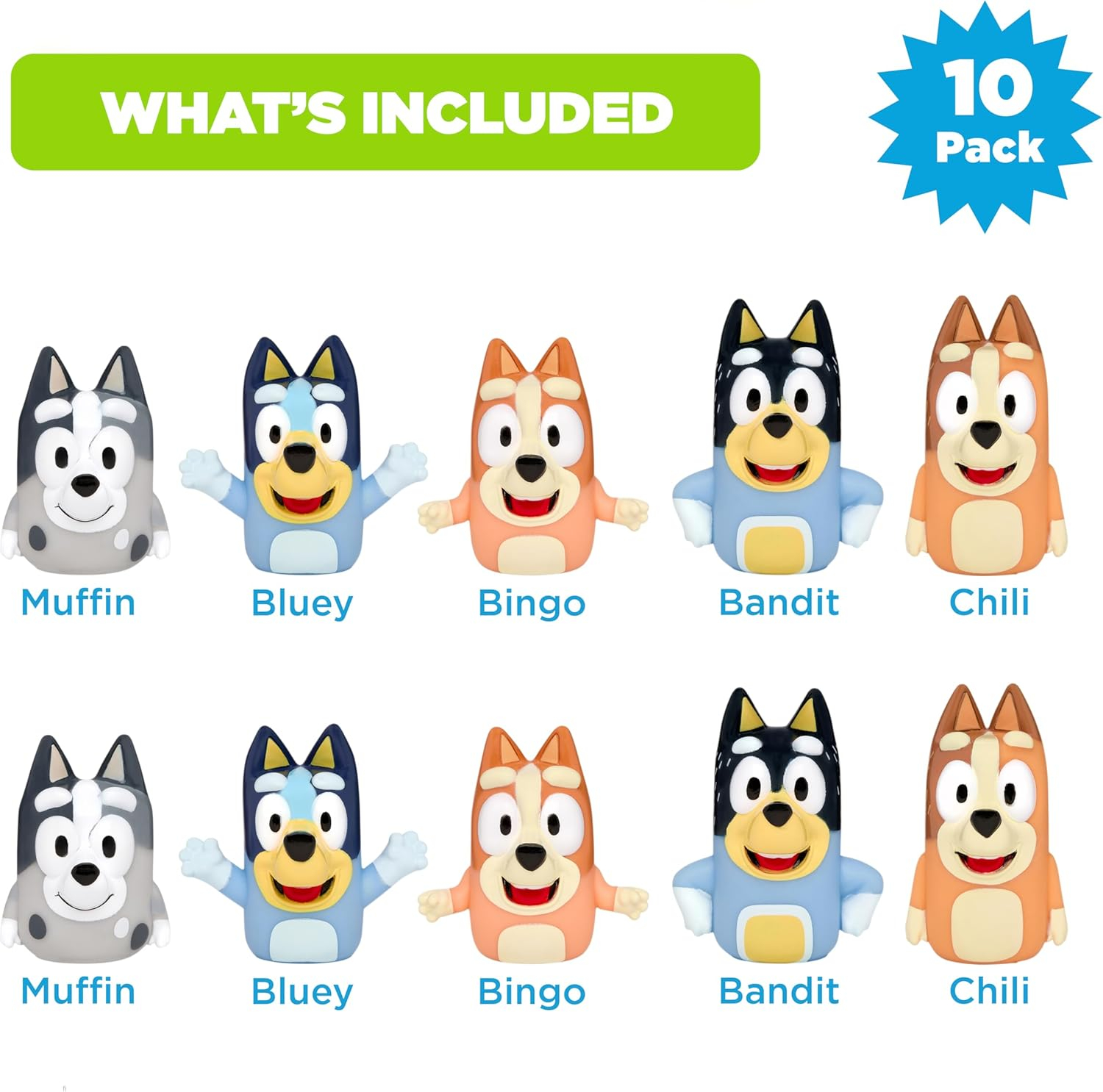 Bluey Bath Finger Puppets, 10 Pc - Party Favors, Educational, Bath Toys, Story Time, Beach Toys, Playtime, Stocking Stuffer