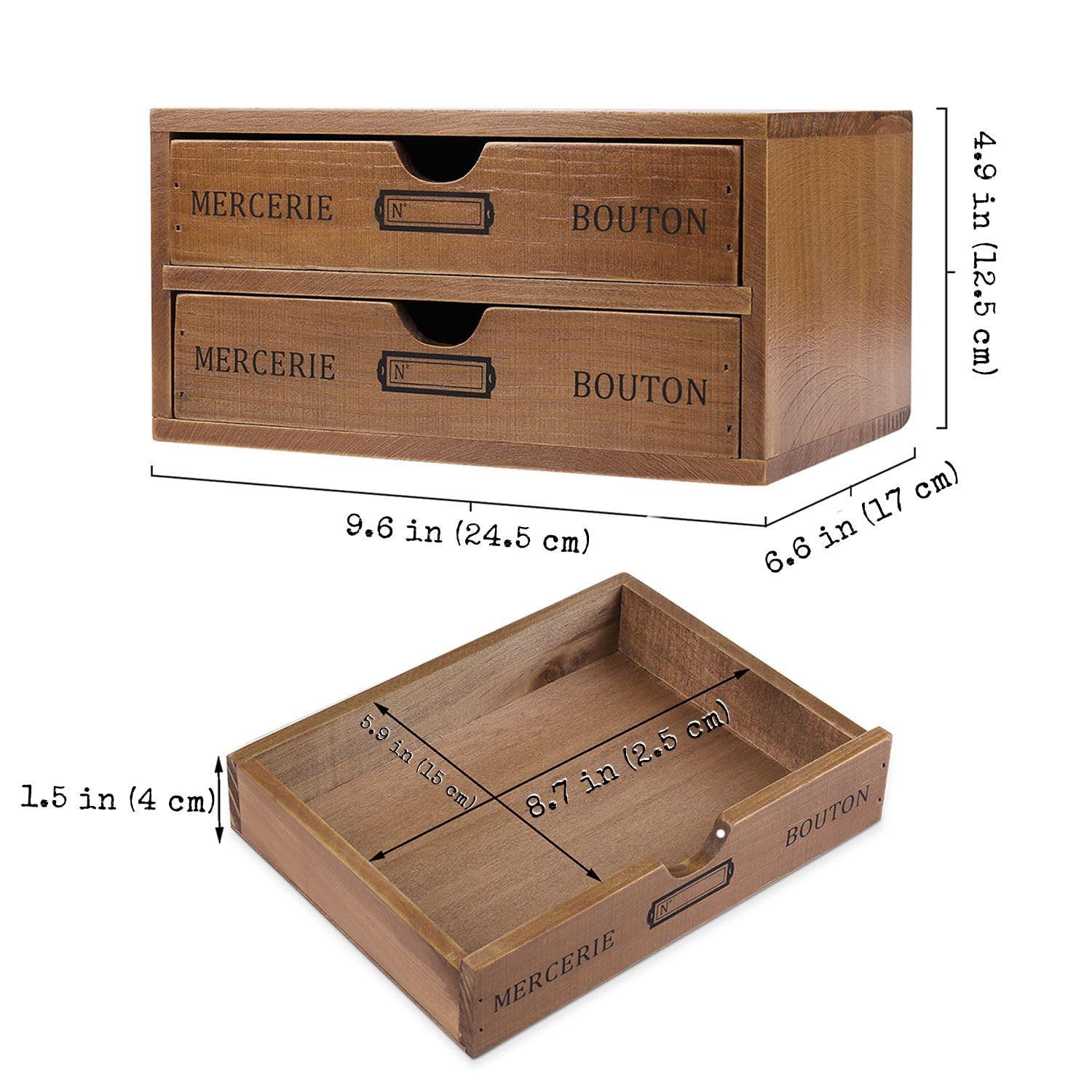 Wooden Desktop Office Supplies Organizer with 2 Storage Drawers Set, 2-Tier Wood Tabletop Cabinet, Countertop Desk Accessories Box, for Home Workspace Counter Vanity Decor Art Craft Tool Mail