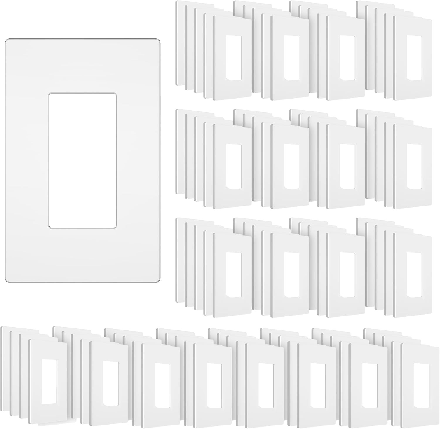 Screwless Decorator Wall Plate, Child Safe Outlet Cover, 1-Gang White Switch Plate Covers, Unbreakable Polycarbonate Thermoplastic, Standard Size, Glossy, 10 Pack