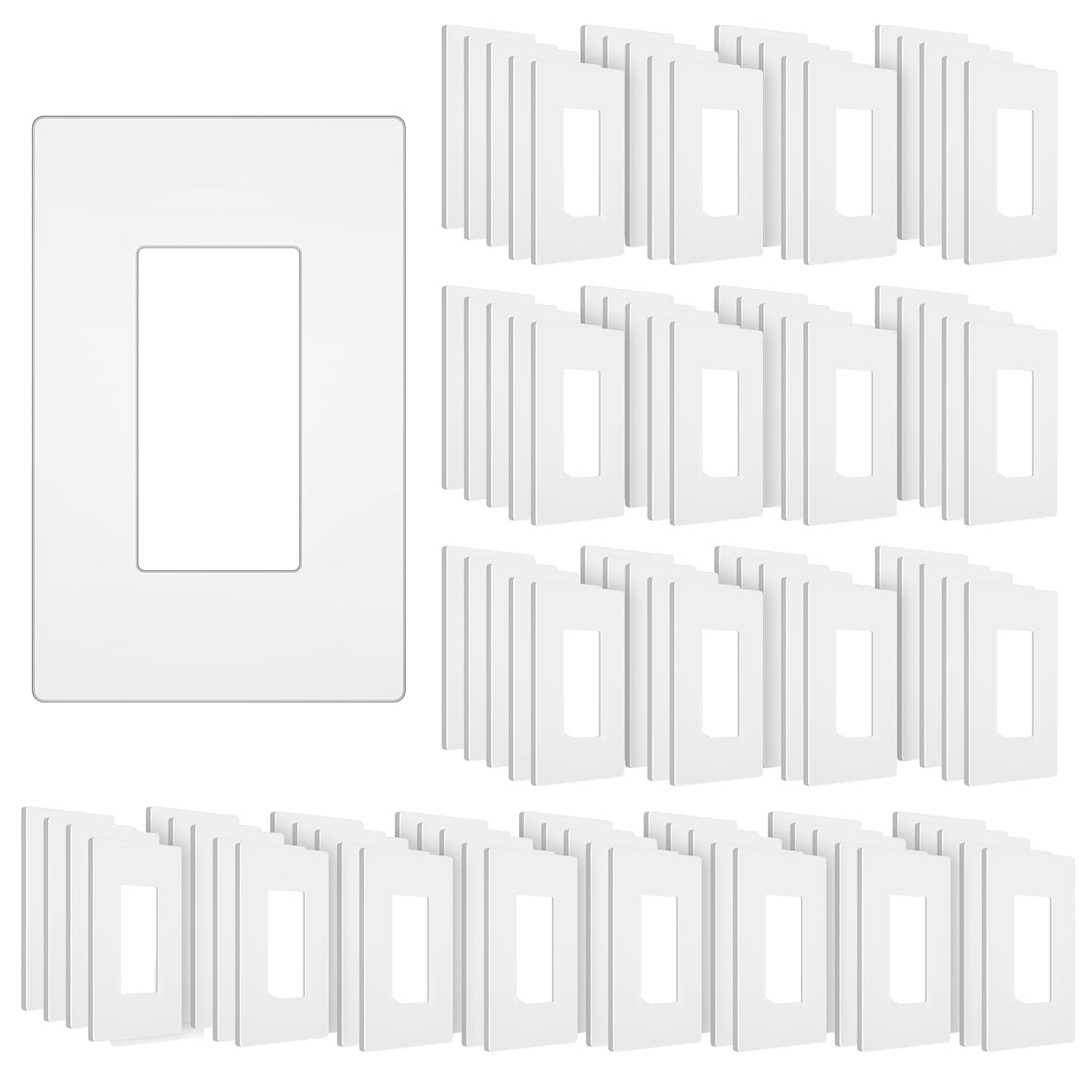 Screwless Decorator Wall Plate, Child Safe Outlet Cover, 1-Gang White Switch Plate Covers, Unbreakable Polycarbonate Thermoplastic, Standard Size, Glossy, 10 Pack
