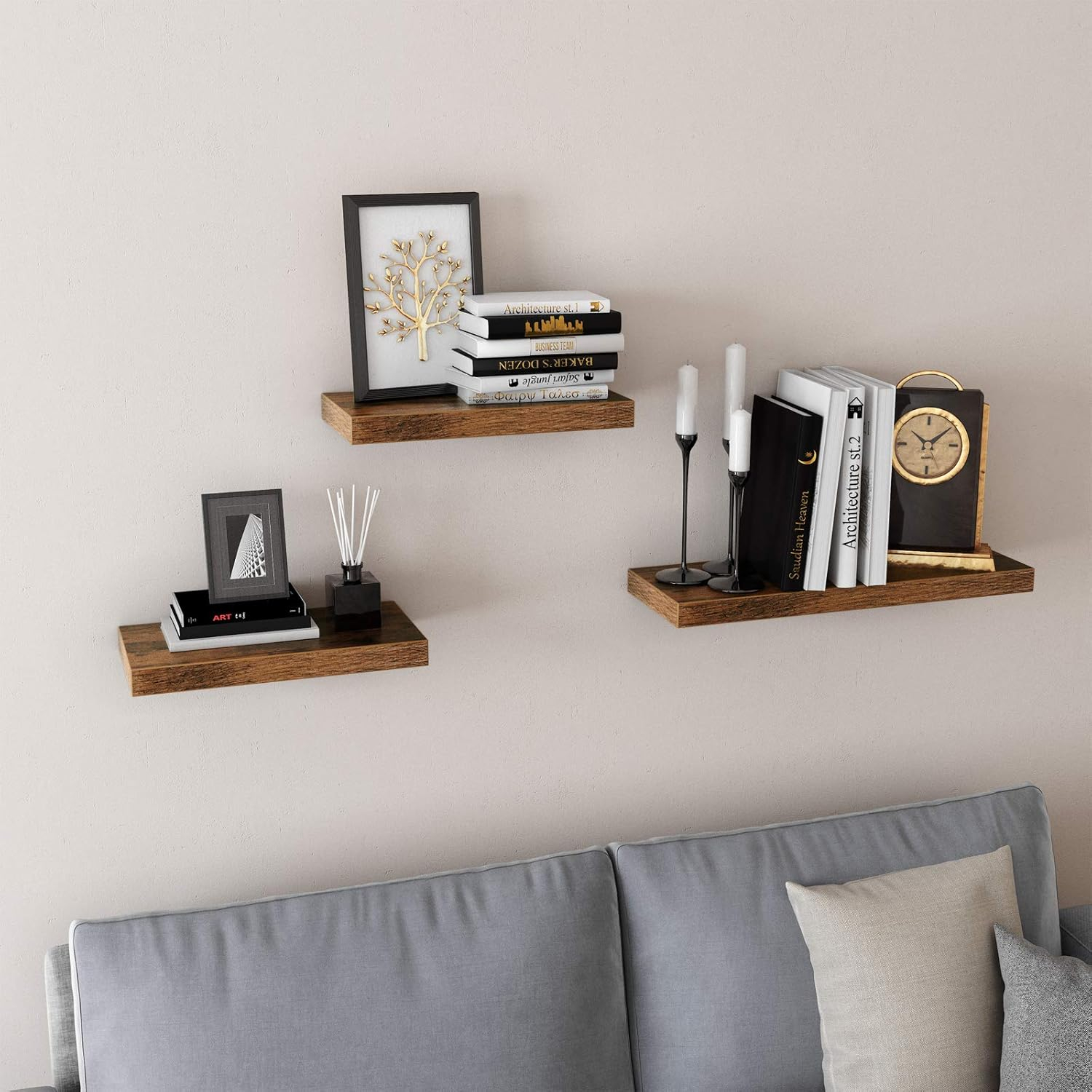 VASAGLE Floating Shelf Set of 2, for Photos, Decorations, in Living Room, Kitchen, Hallway, Entryway, Bathroom, Rustic Brown ULWS026X02