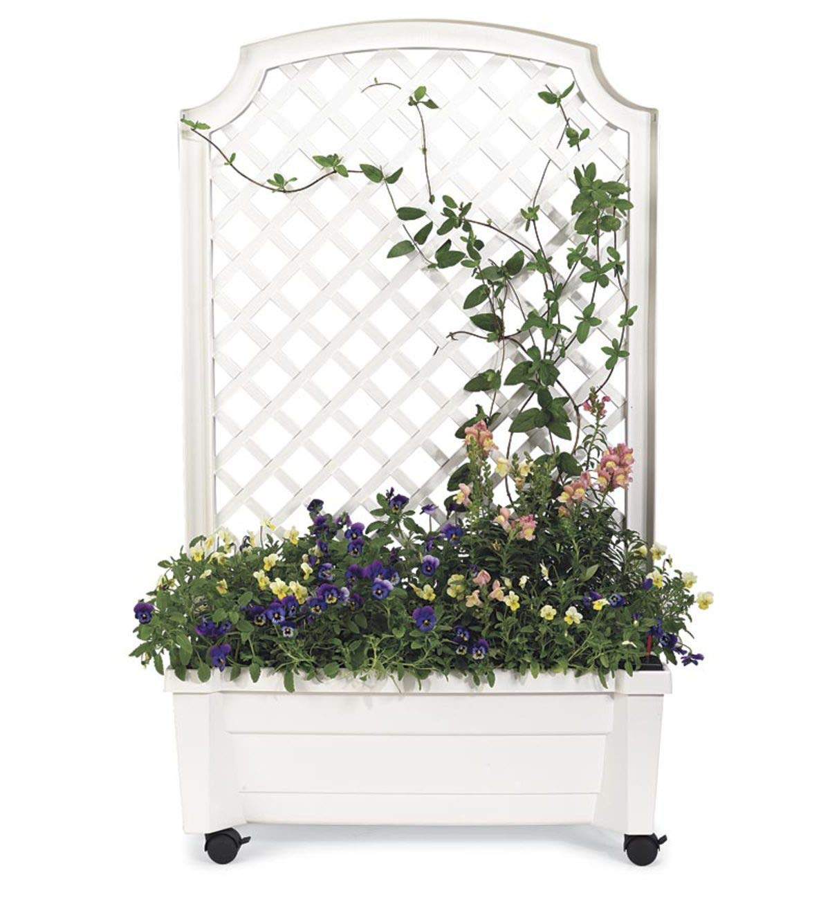 White Polyethylene Planter with Trellis and Self-Watering Reservoir