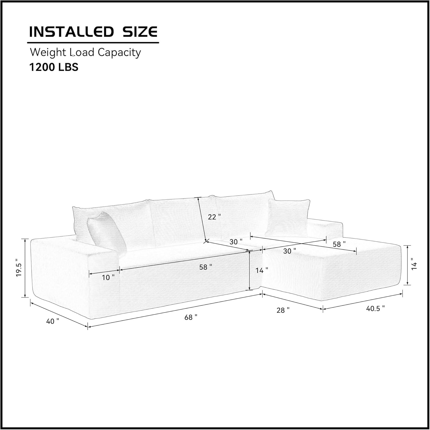 Minimalist Interior Sofa, Upholstered L Shape Cloud Couch, Chenille Modular Sofa Couch with Pillows for Living Room Apartment Studio/No Assembly Require-Left Facing Chaise(Blue)