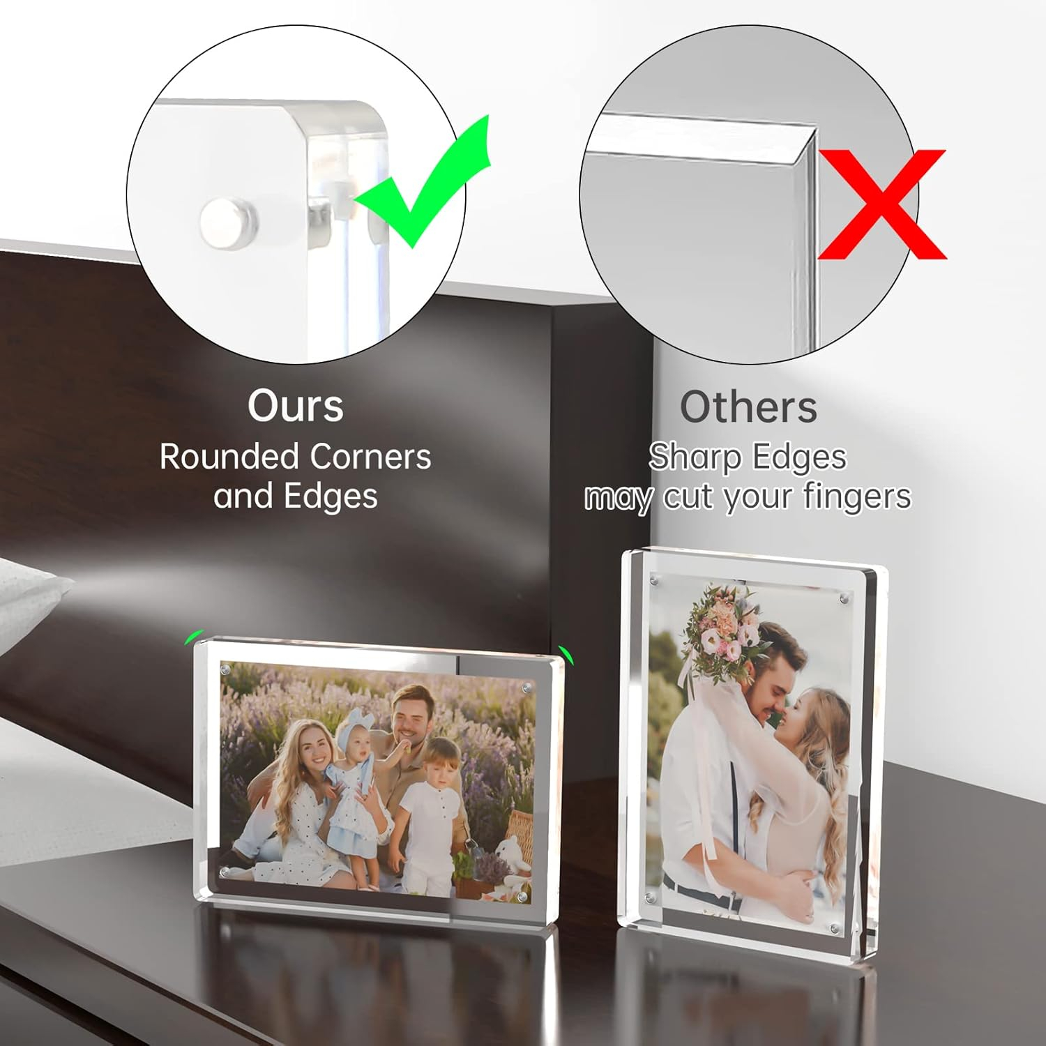 Tomorotec 2-Pack [5 x 7 inch] High Transparency Magnetic Picture Frames Frameless, Acrylic Photo Frame Double Sided Free Standing Desktop Display Stand(2 Pack)